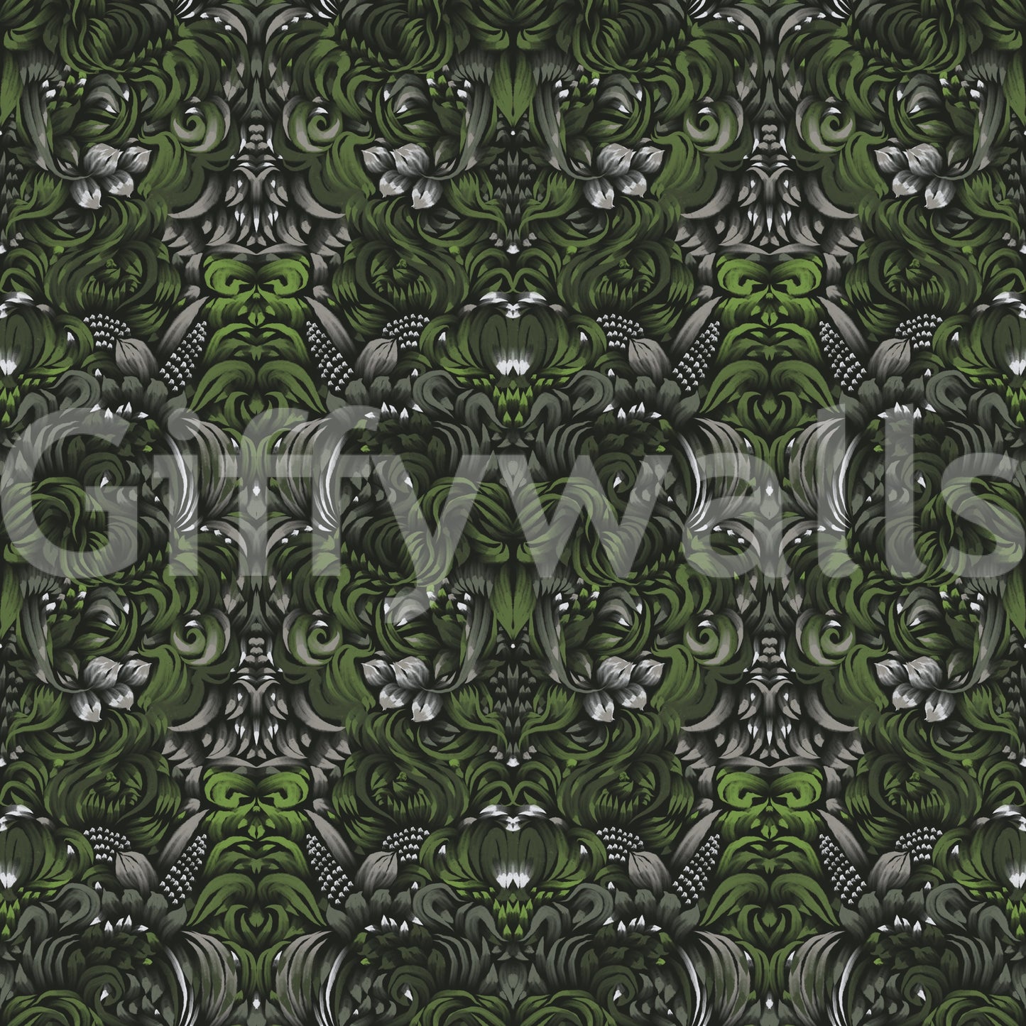 Verdant Damask Jungle Tapestry style Green Forest Wallpaper