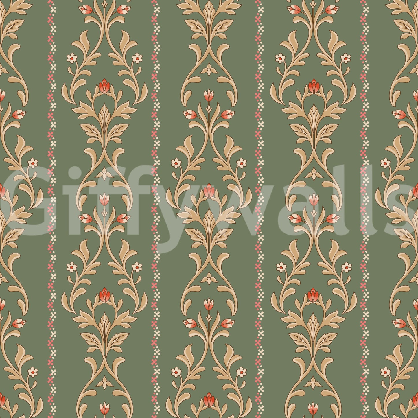 Vintage Bloom heritage stripe Wallpaper