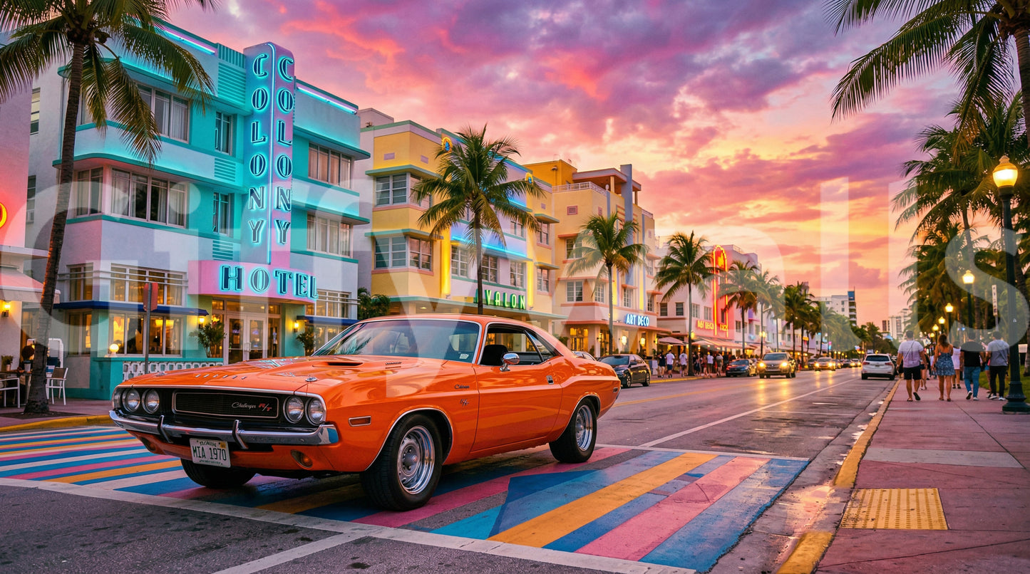 Ocean Drive Sunset Ride Wall Mural