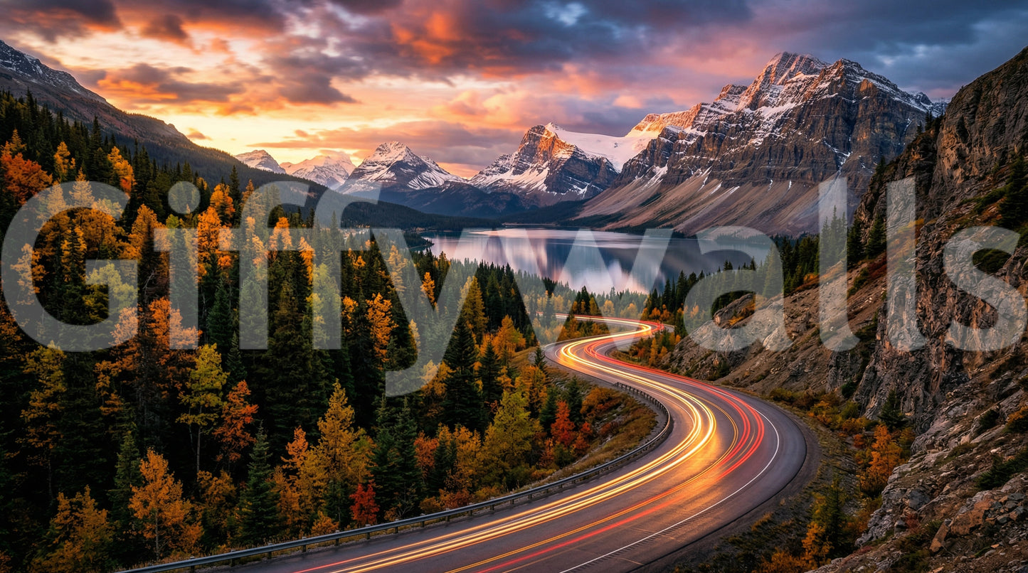 Alpine Sunset Drive Wall Mural