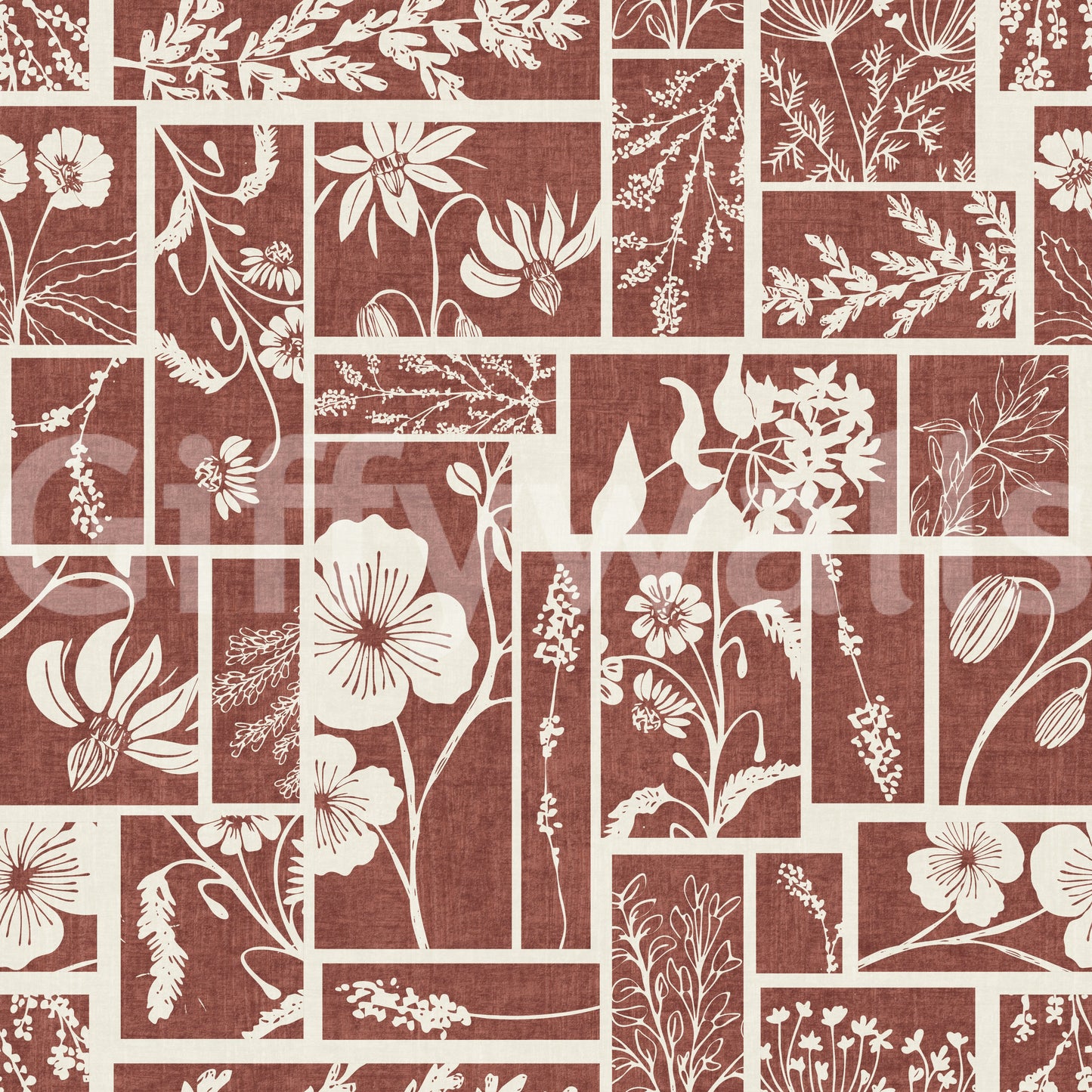 Folk Floral Tilework Wallpaper