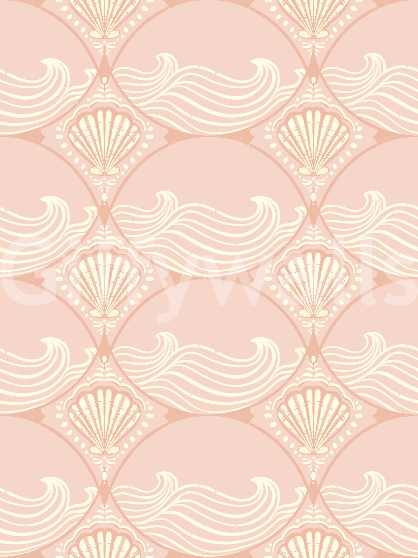 Seashell Serenity Waves Wallpaper with flowing shell and wave pattern layout