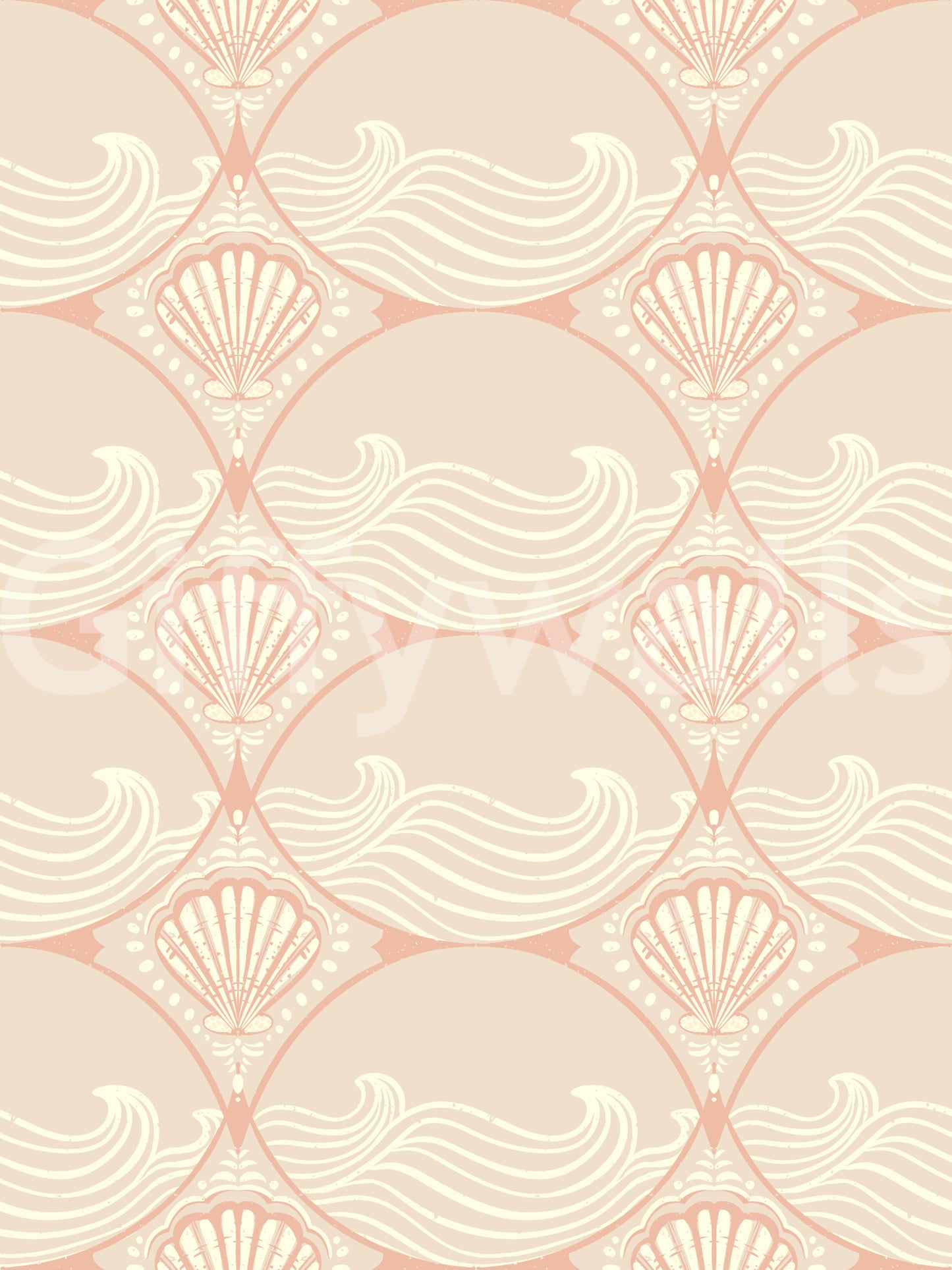 Seaside Serenity Pattern Wallpaper with shell shapes and flowing wave lines