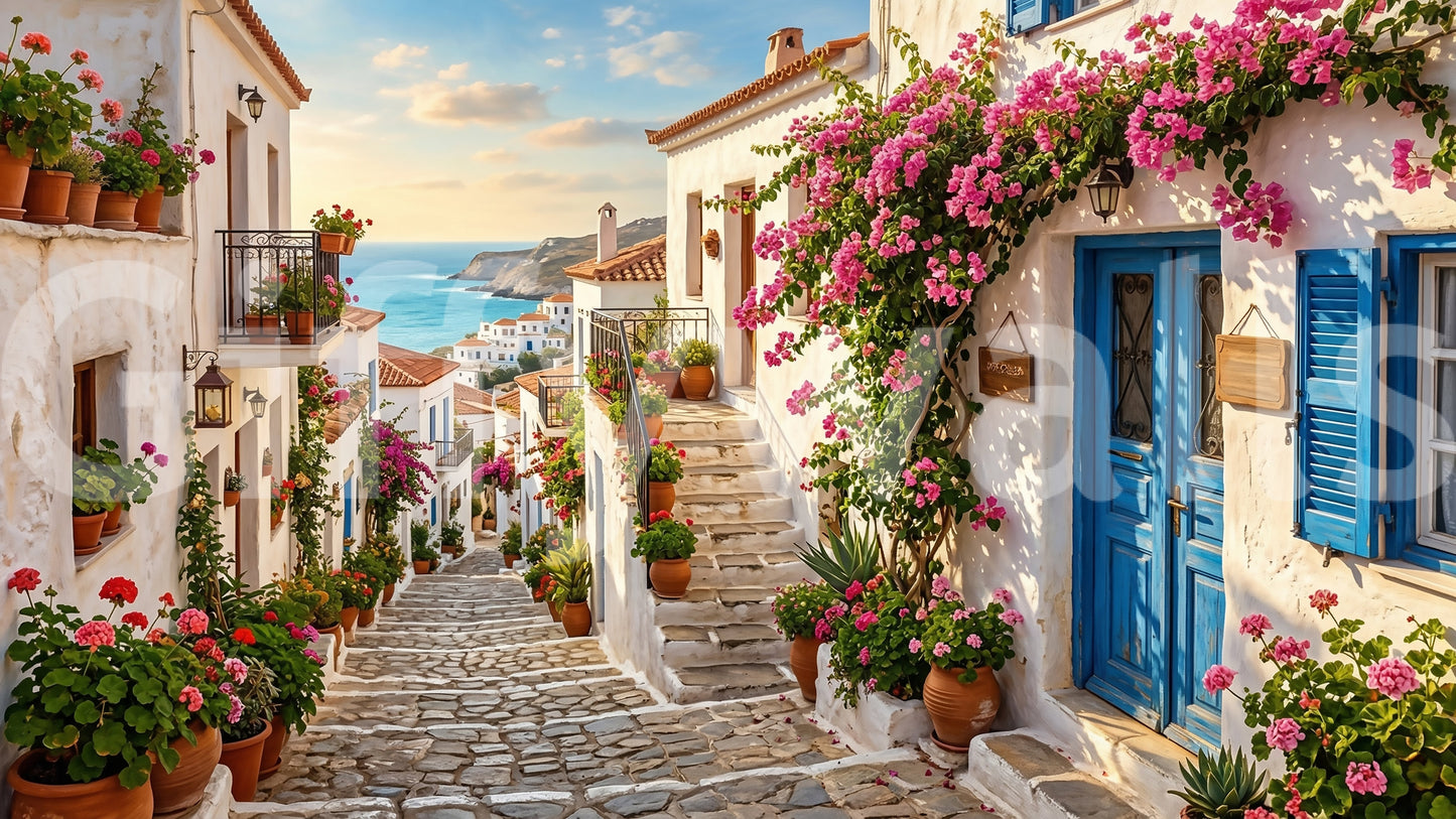Bougainvillea Steps to the Aegean Wall Mural