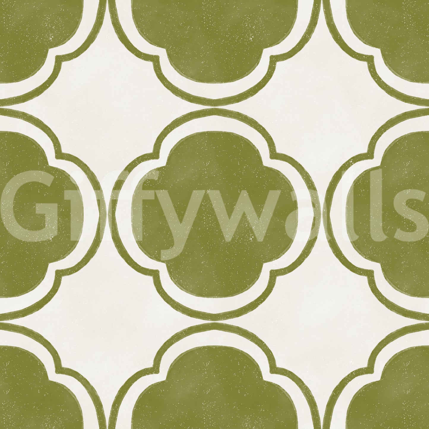 Olive green quatrefoil pattern wallpaper with soft textured surface finish
