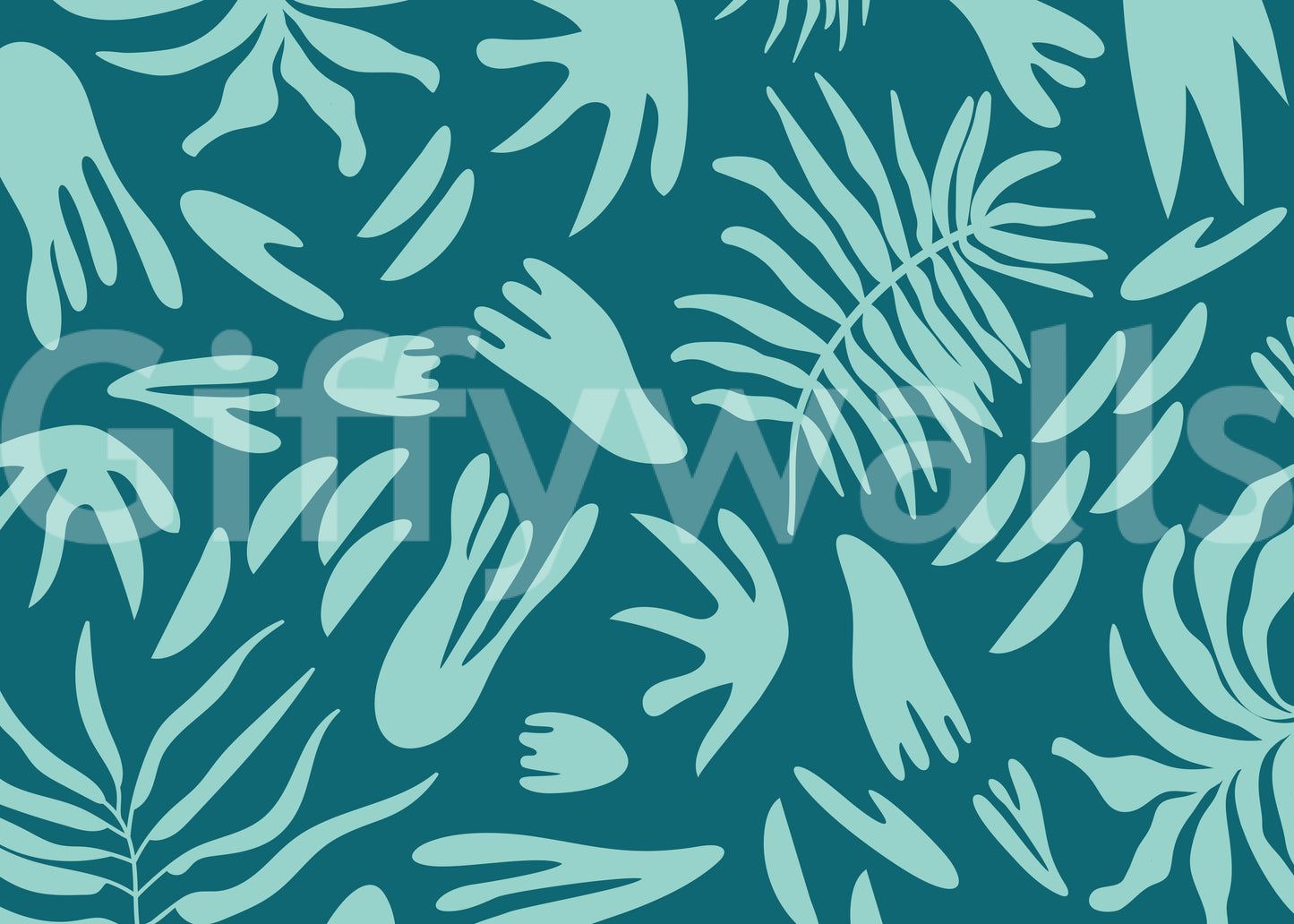 Contemporary botanical wall mural with smooth flowing leaf forms