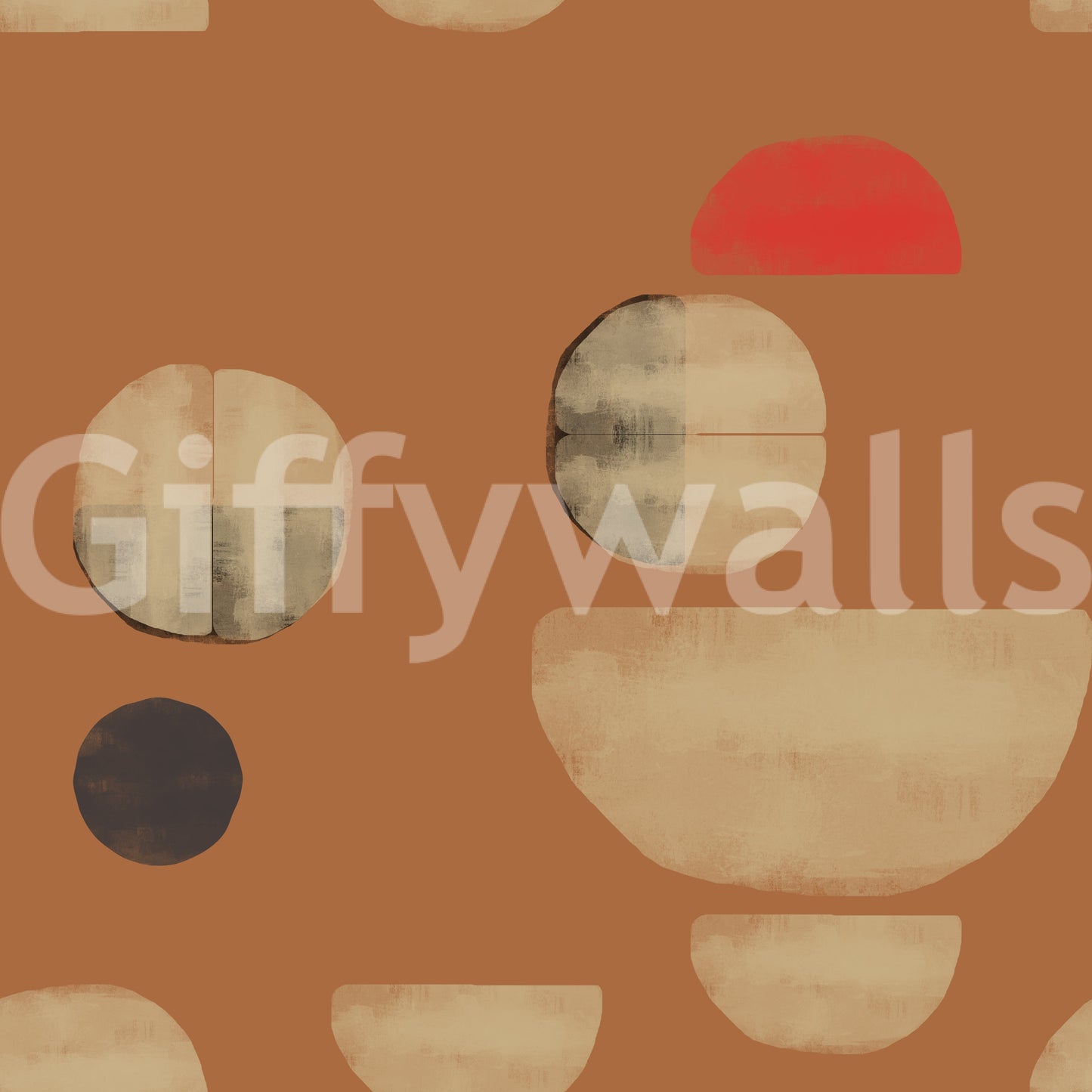 Terracotta abstract shapes wallpaper with textured circles and earthy tones