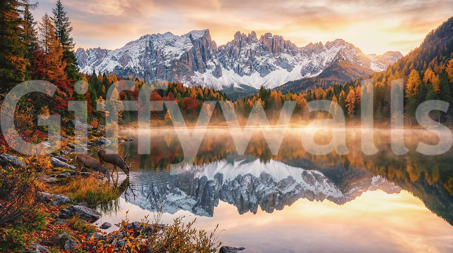 Natural mountain scenery featured in Alpine Autumn Serenity wall mural
