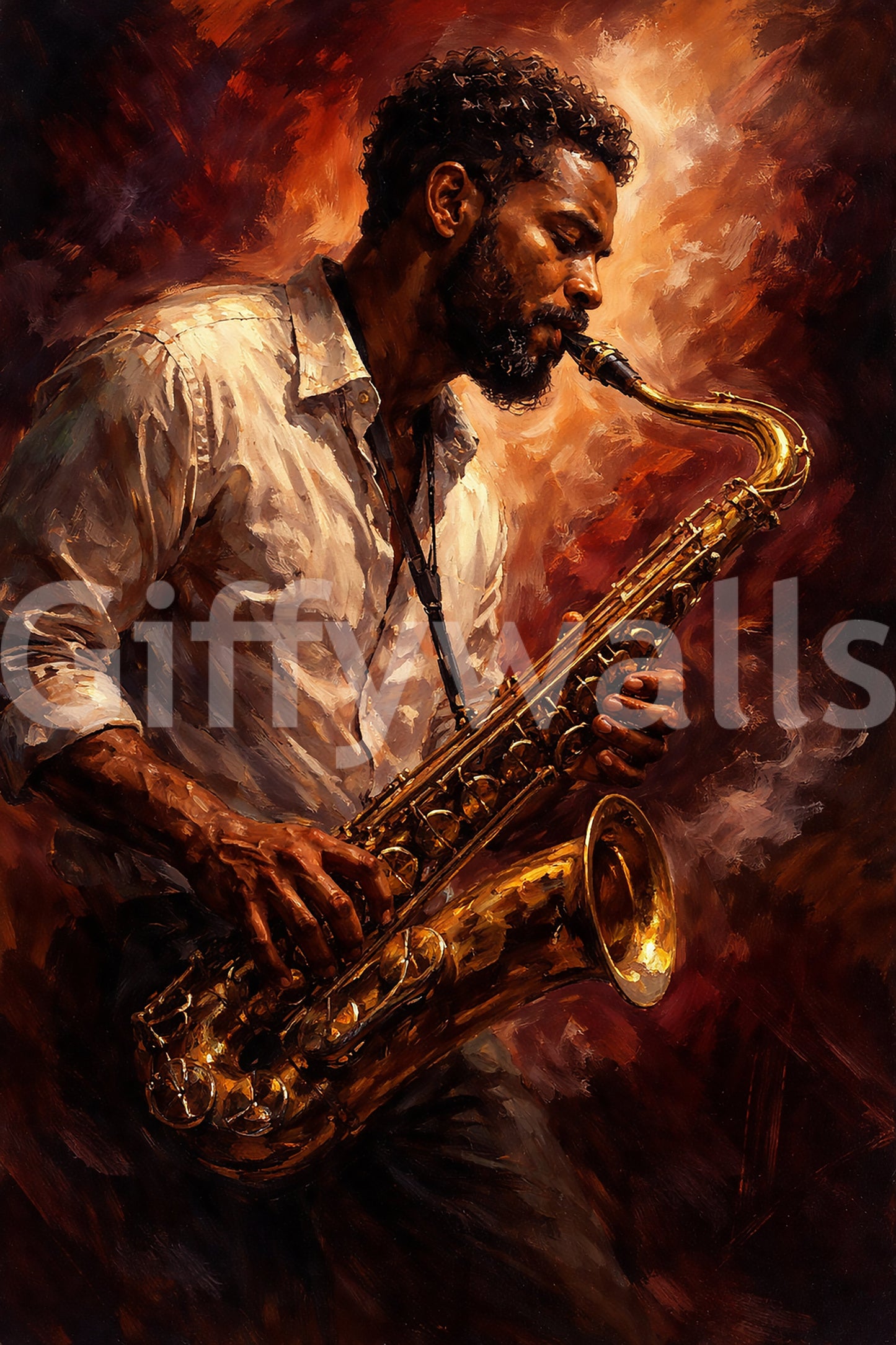 Golden Horn Fiery Soul mural with jazz performance artwork