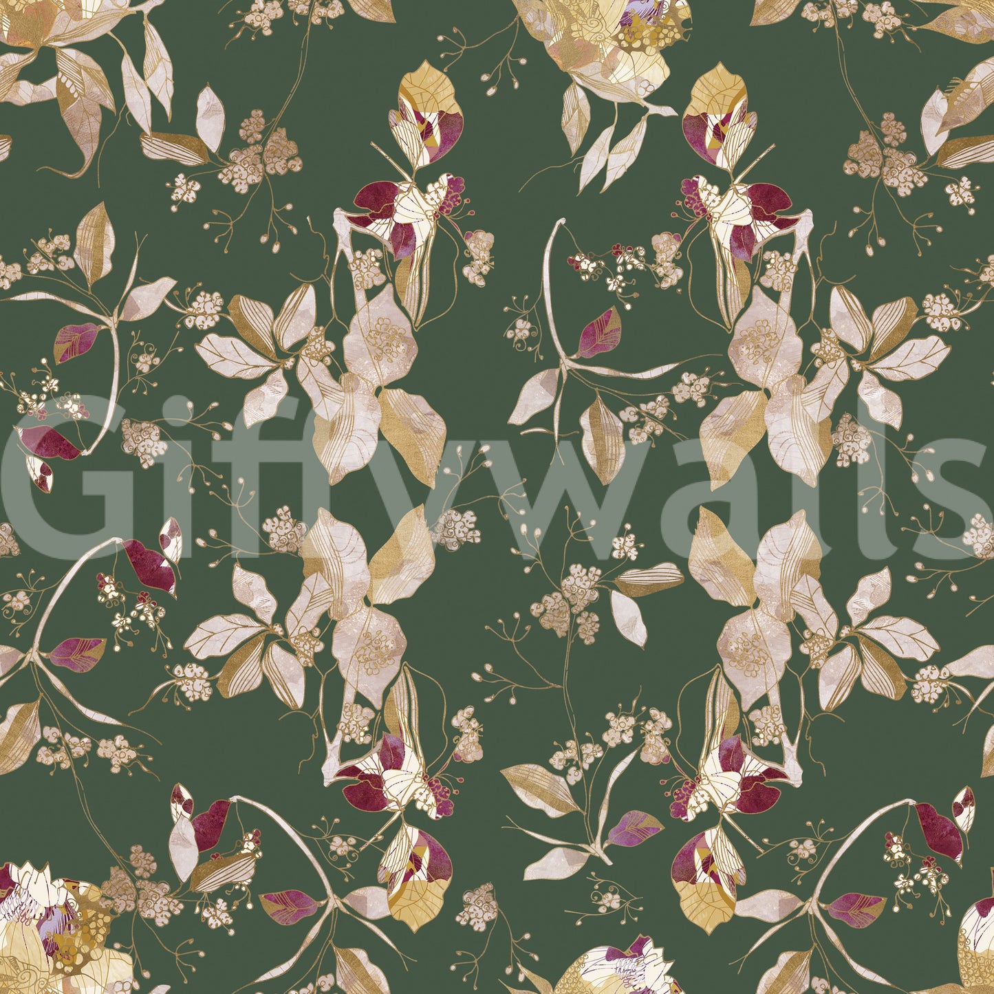 Fine floral trails define this Antique Cream Botanical Wallpaper pattern