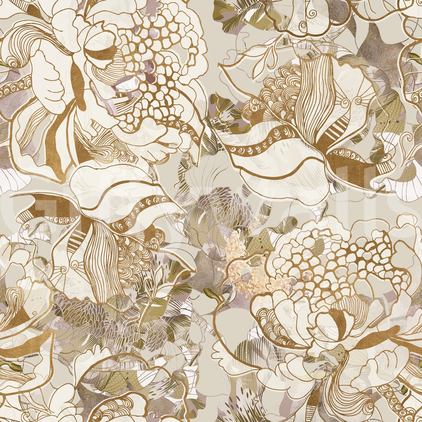Vintage Cream Floral Wallpaper