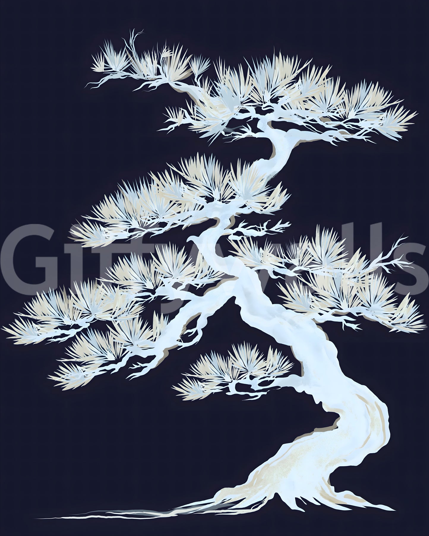 Needle clusters and a twisting trunk in this Matsu Pine Silhouette wall mural