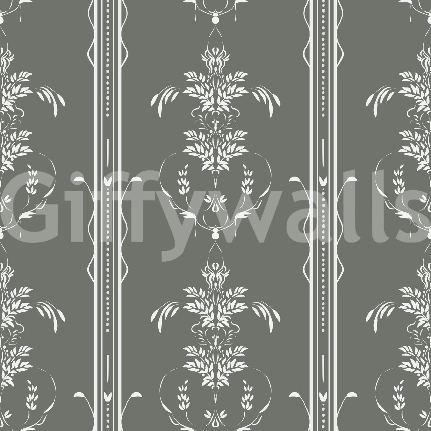 Classical damask feel pairs with calmer cottagecore styling in Gray Botanical wallpaper.