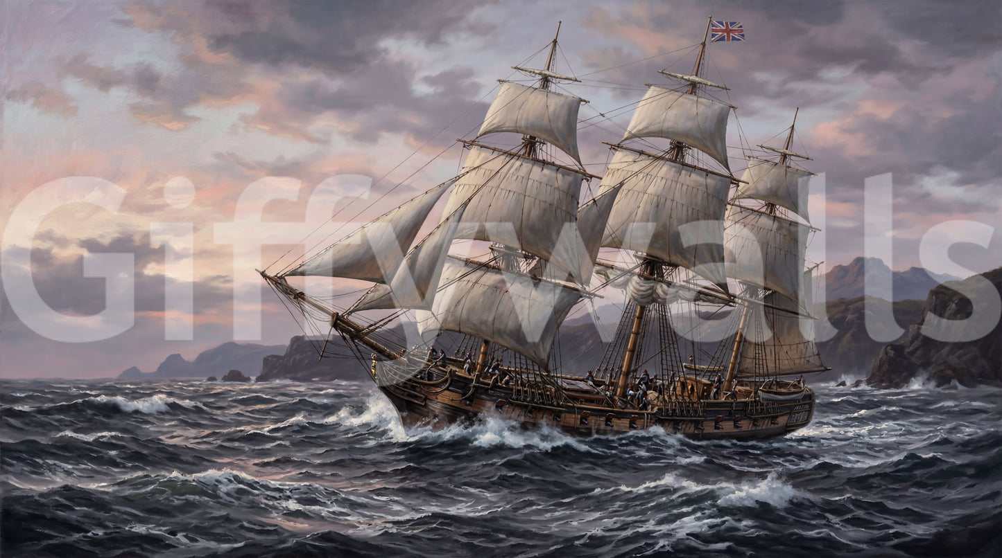 Mountain coastline meets open sea across the Ocean's Majesty wall mural.