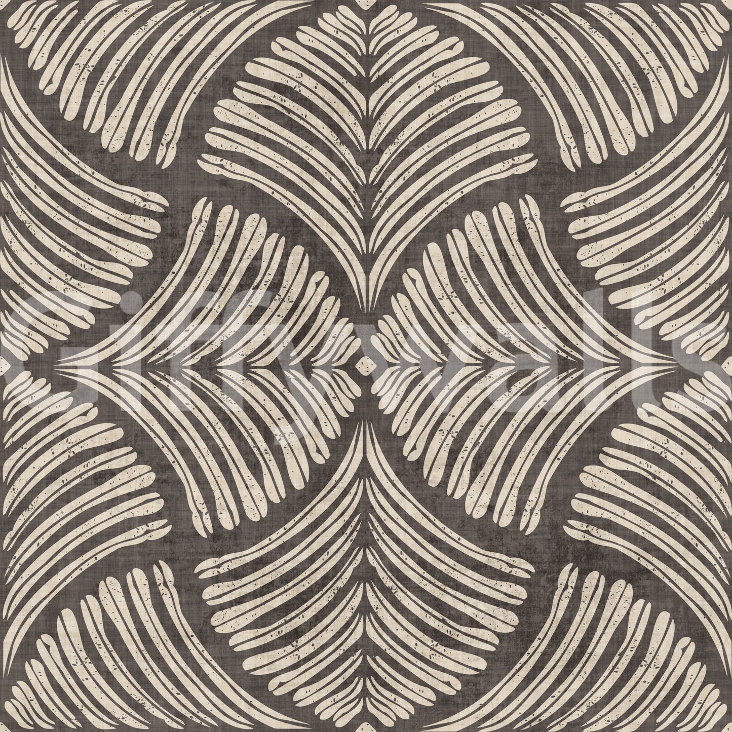 Charcoal Brown Textured Scallops Fan Japandi Wallpaper detailing weathered illustration lines.