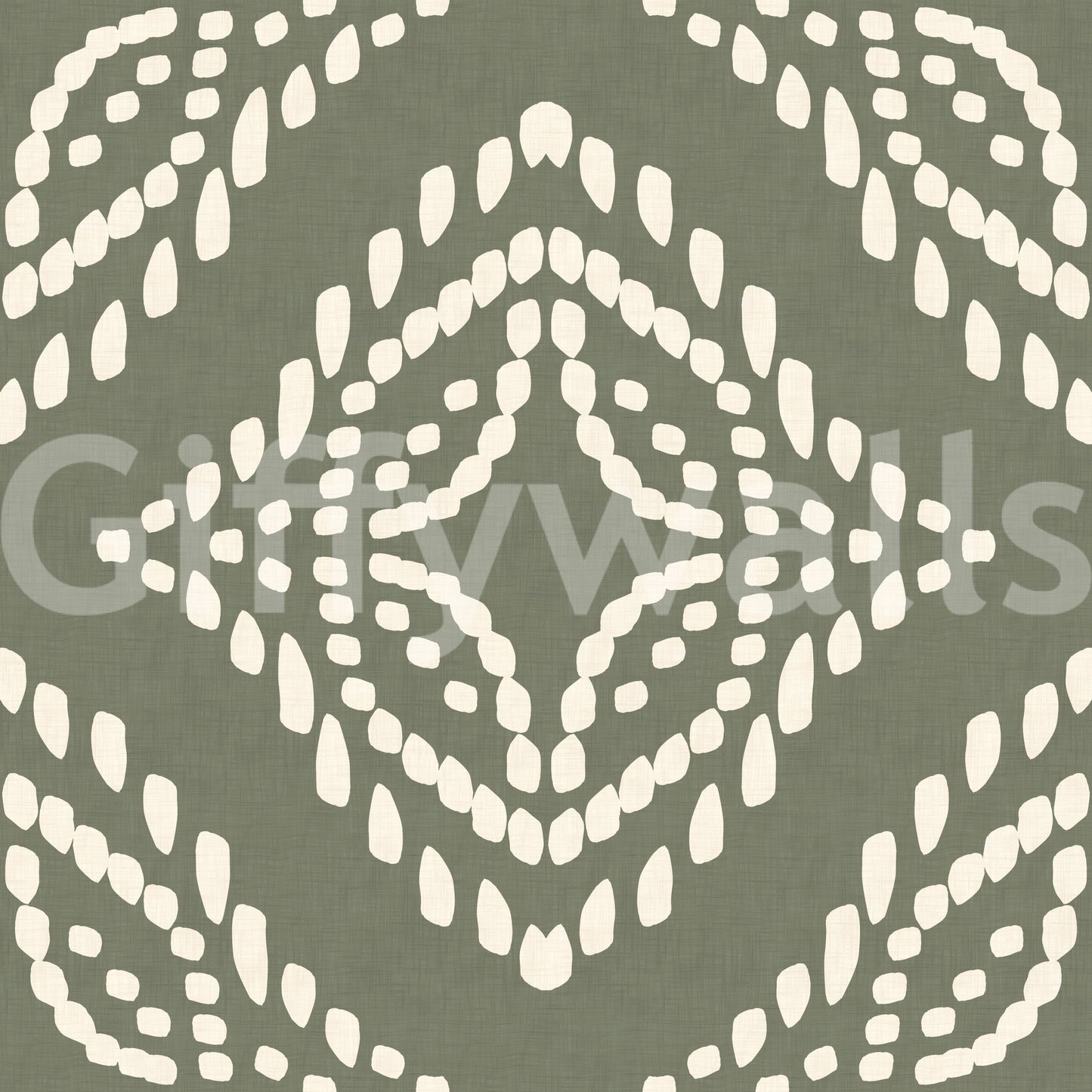 Palm green ground meets ivory diamond ornament in this boho wallpaper