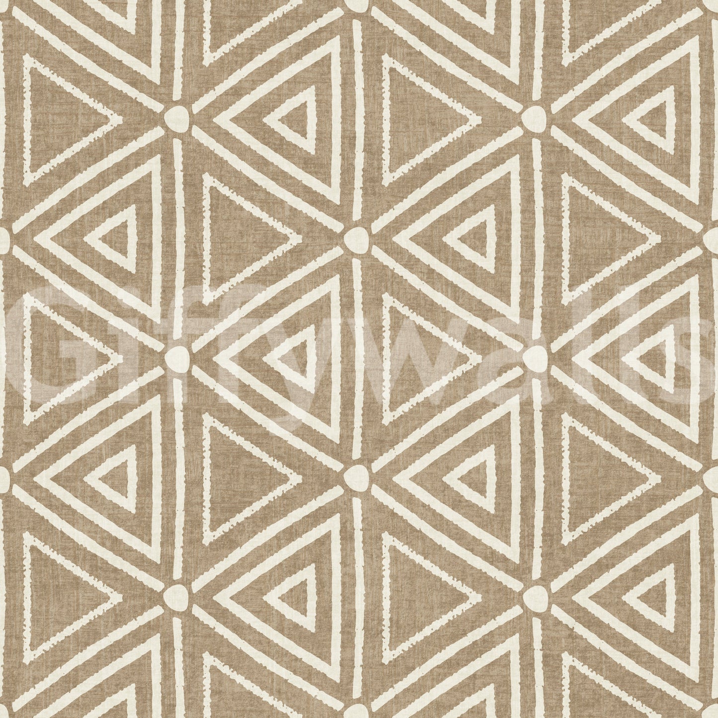 Two-tone cream and beige hold the Mudcloth Triangles wallpaper calm and grounded