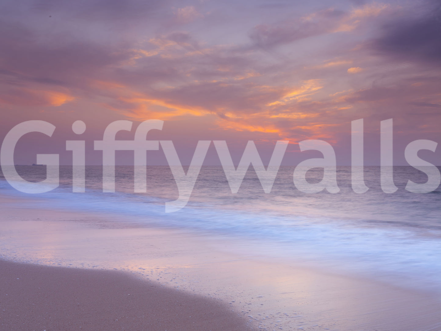 Sky reads twice as wide as the sea in the Pastel Beach Serenity wall mural.