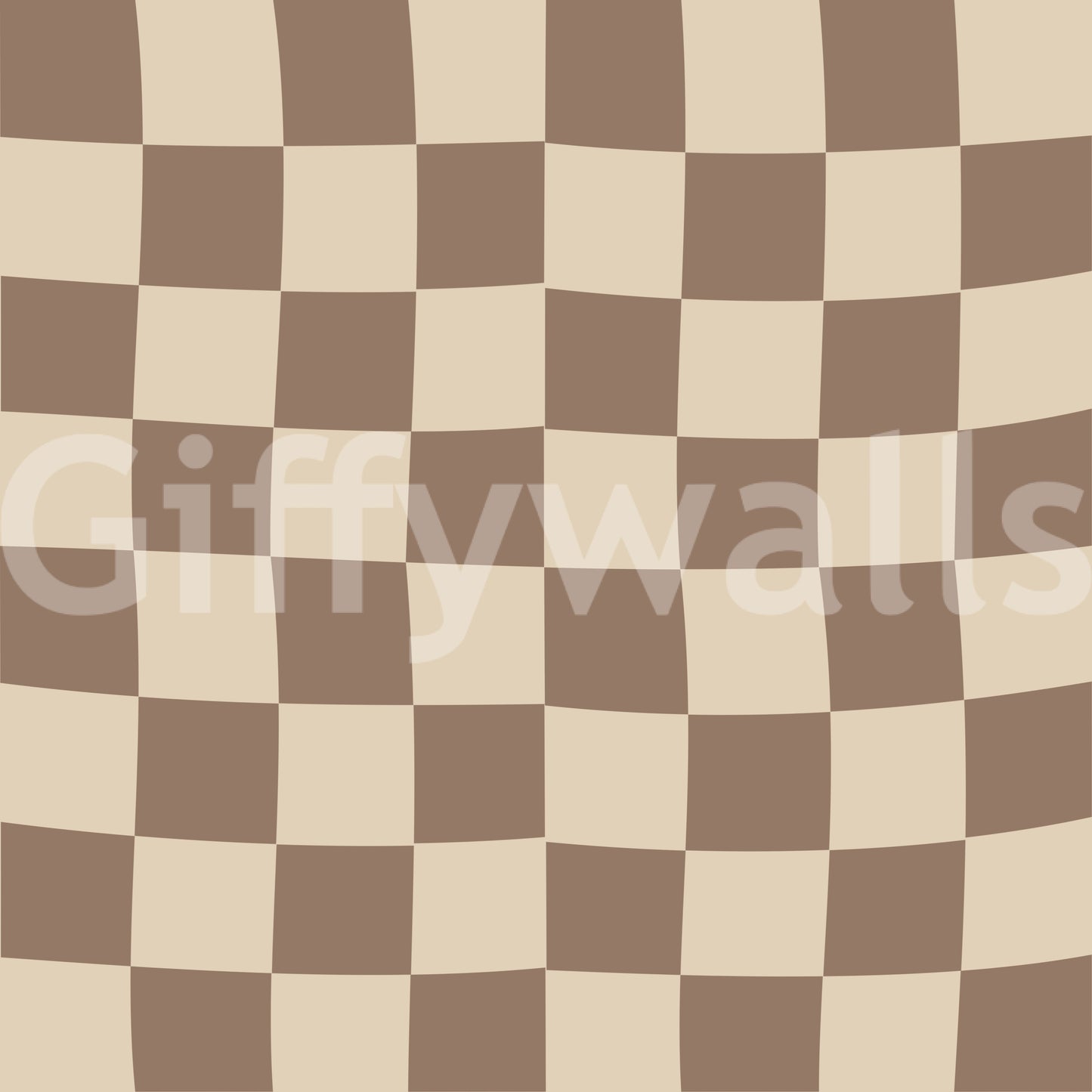 Wave-shaped checker squares fill the Wavy Beige Check wallpaper in beige and brown.