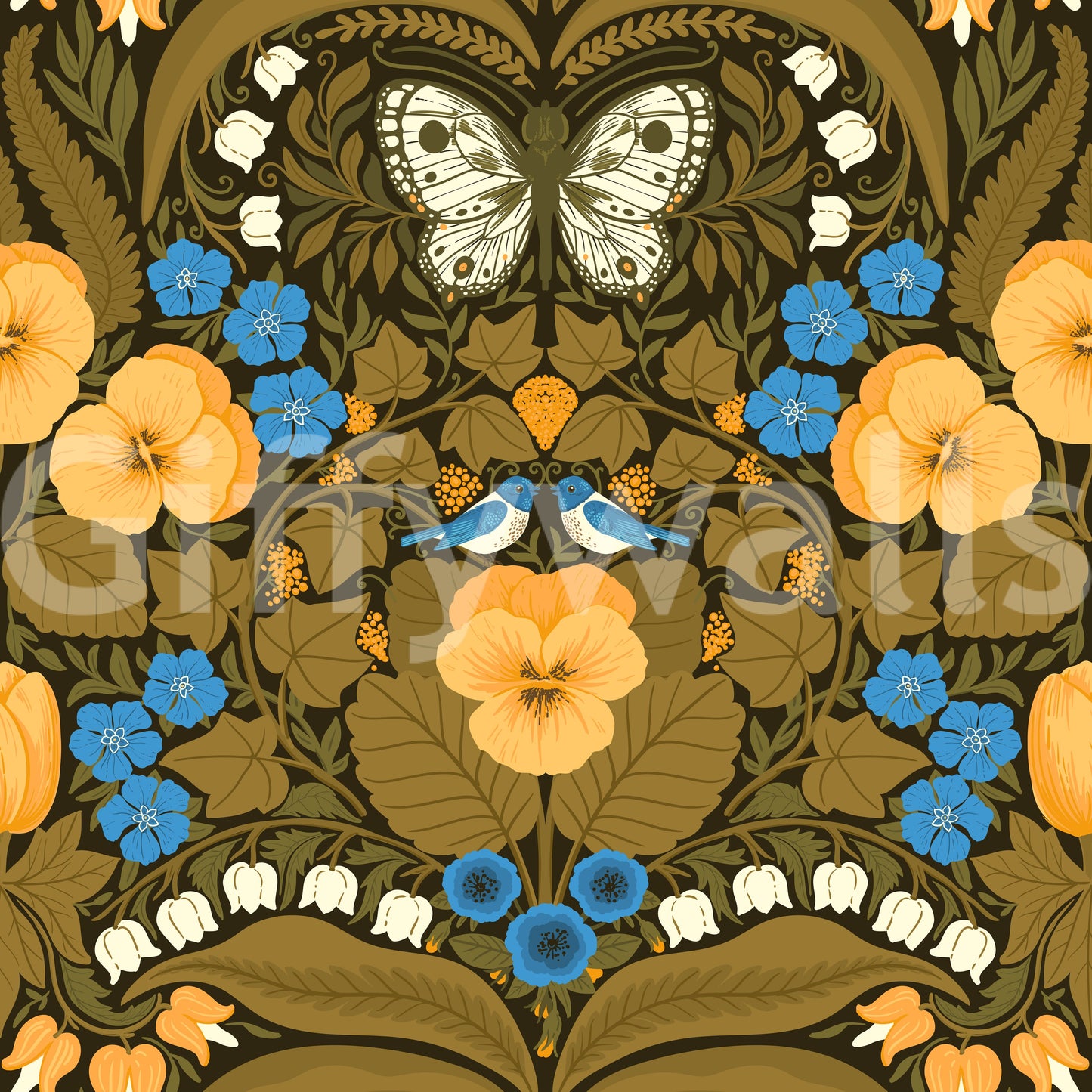 Delicate white butterflies flutter on this nature wallpaper featuring summer blooms.