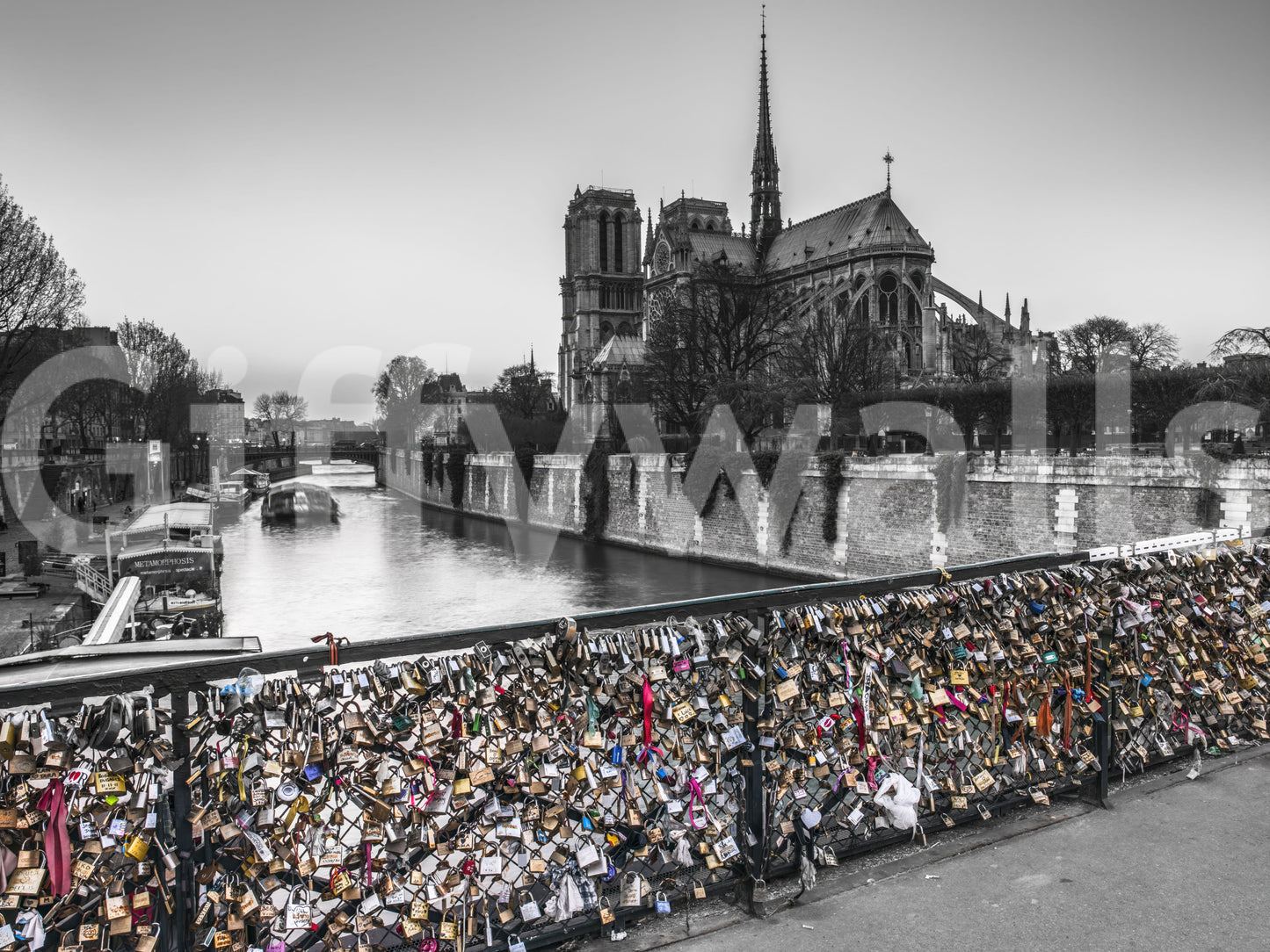 The Parisian Love Locks Notre Dame's Shadow wall mural depicts.