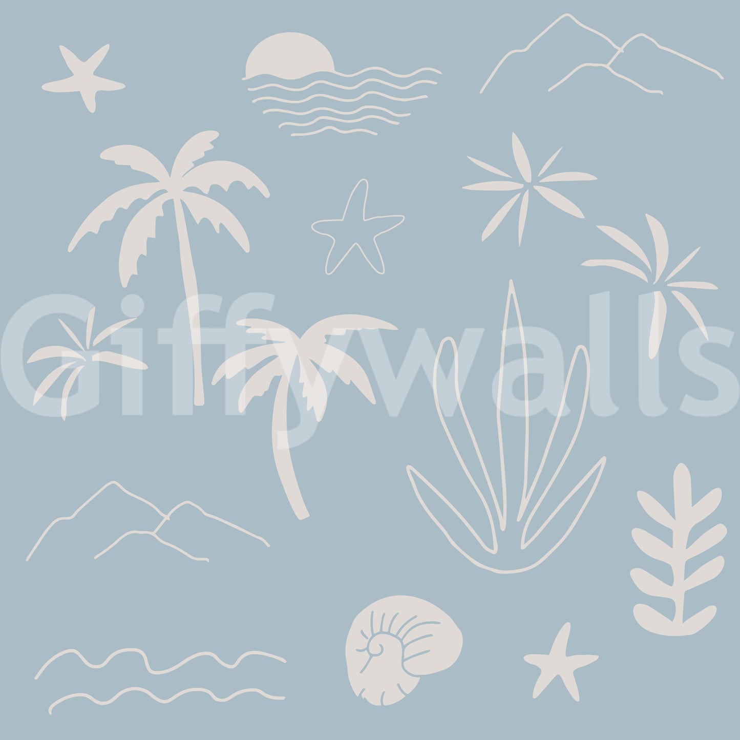 Soft Blue Tropical Icon Wallpaper Boho Coastal Wallpaper