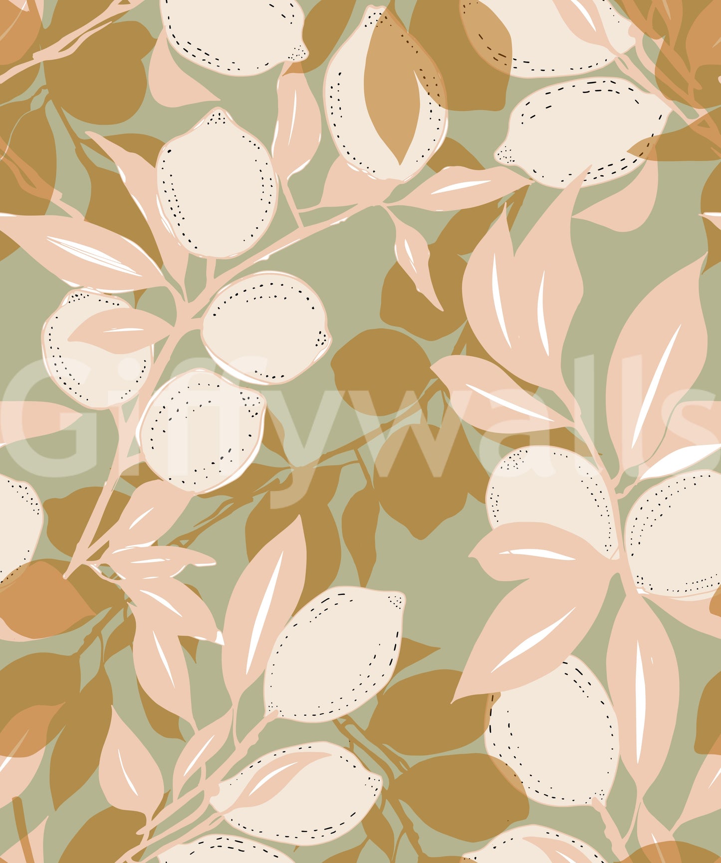 Sage Lemon Wallpaper Mediterranean Kitchen Wallpaper