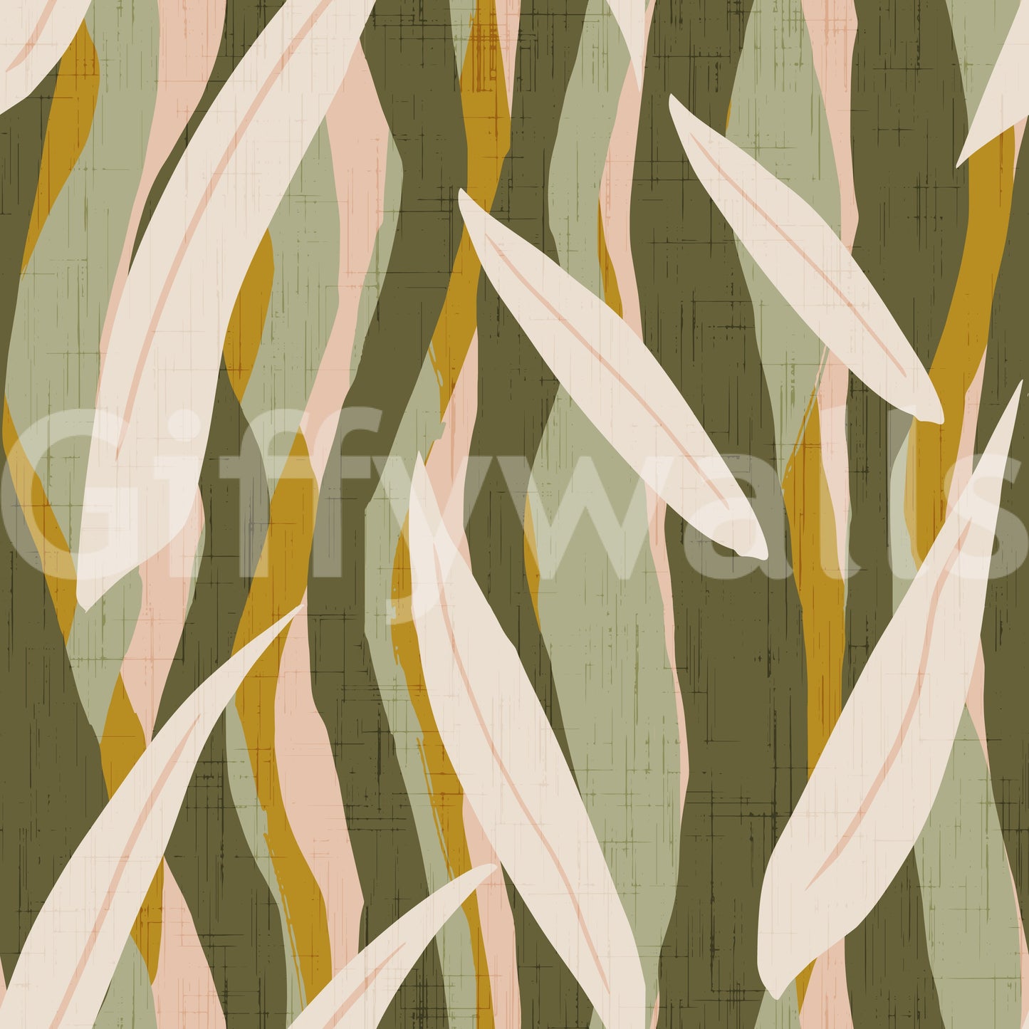 Olive Mustard Leaf Stripe Wallpaper Boho Organic Wallpaper