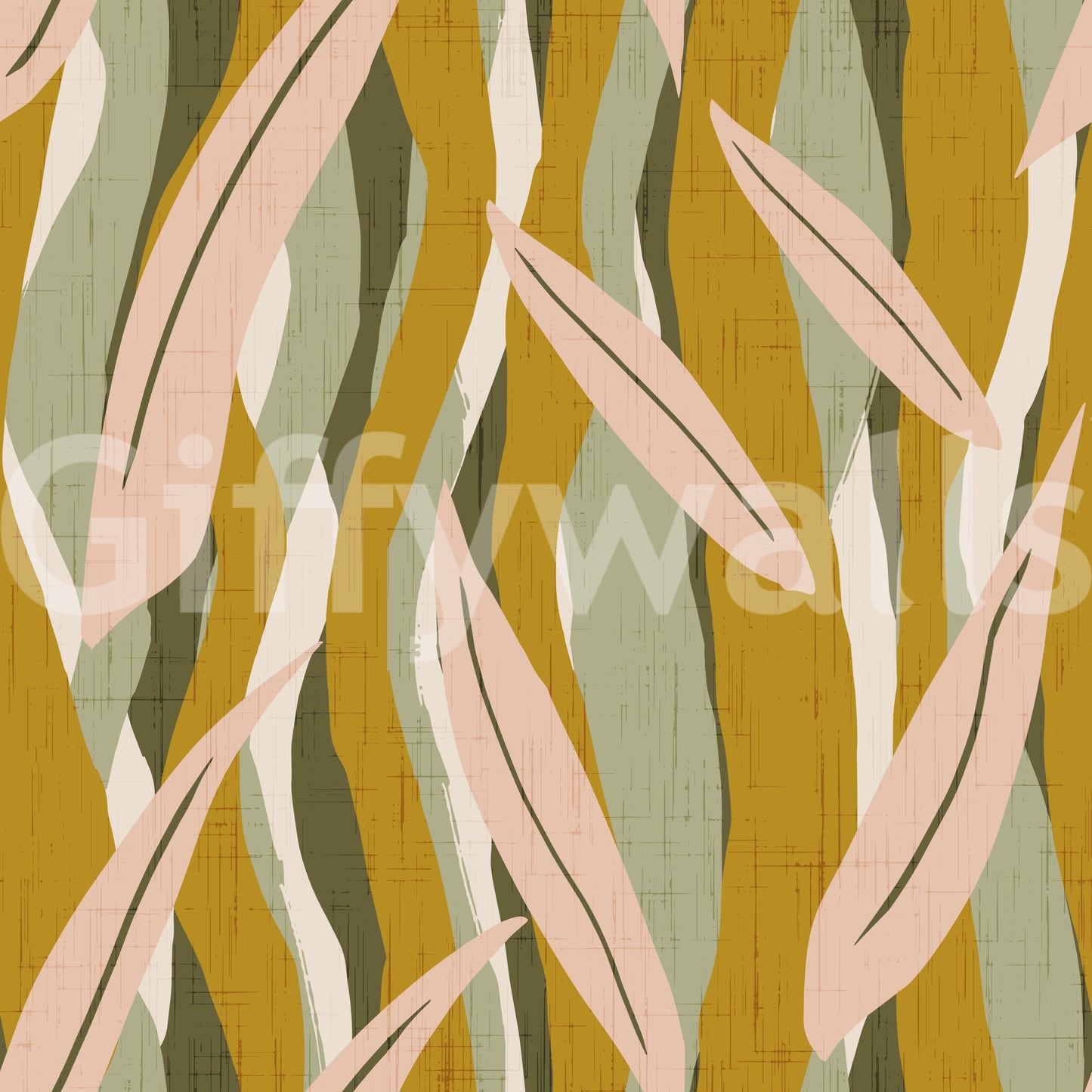 Olive Pink Leaf Stripe Wallpaper Boho Organic Wallpaper