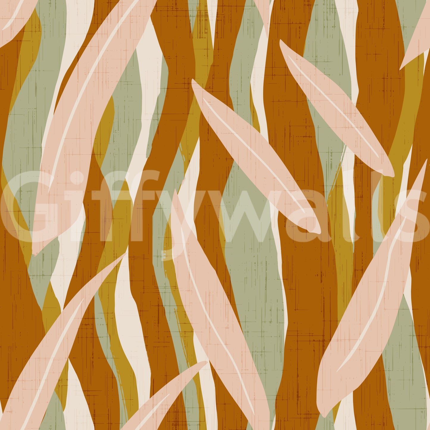Terracotta Olive Leaf Stripe Wallpaper Boho Organic Wallpaper