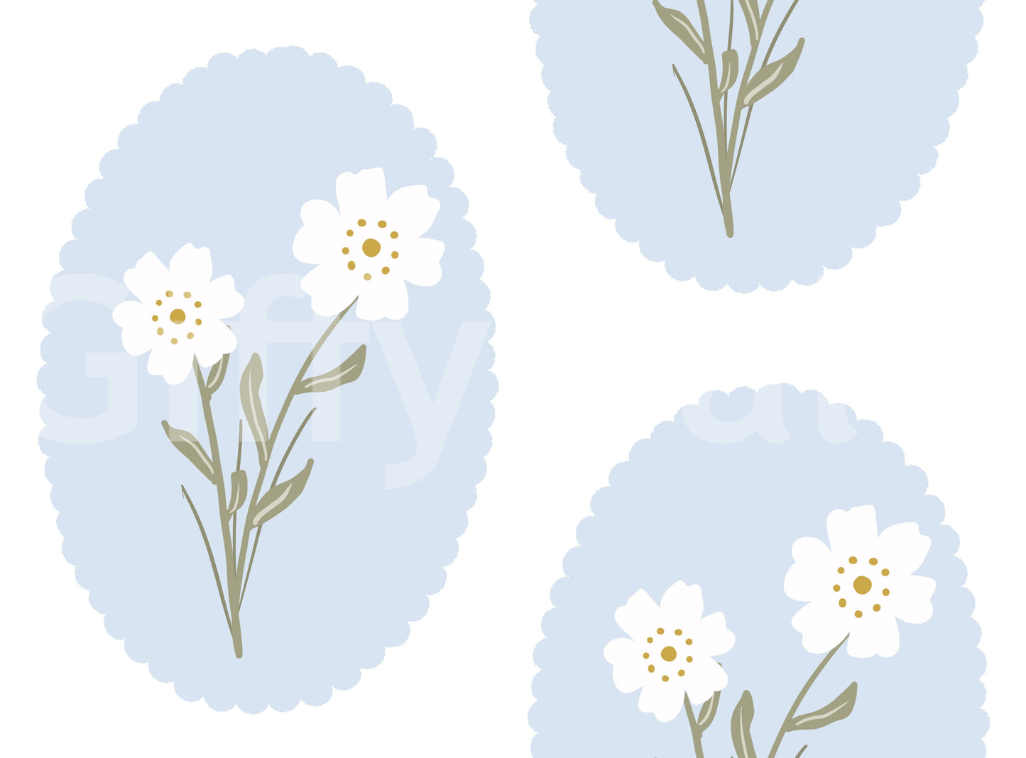 Botanical Scalloped Floral wallpaper in powder blue, ivory, and muted sage