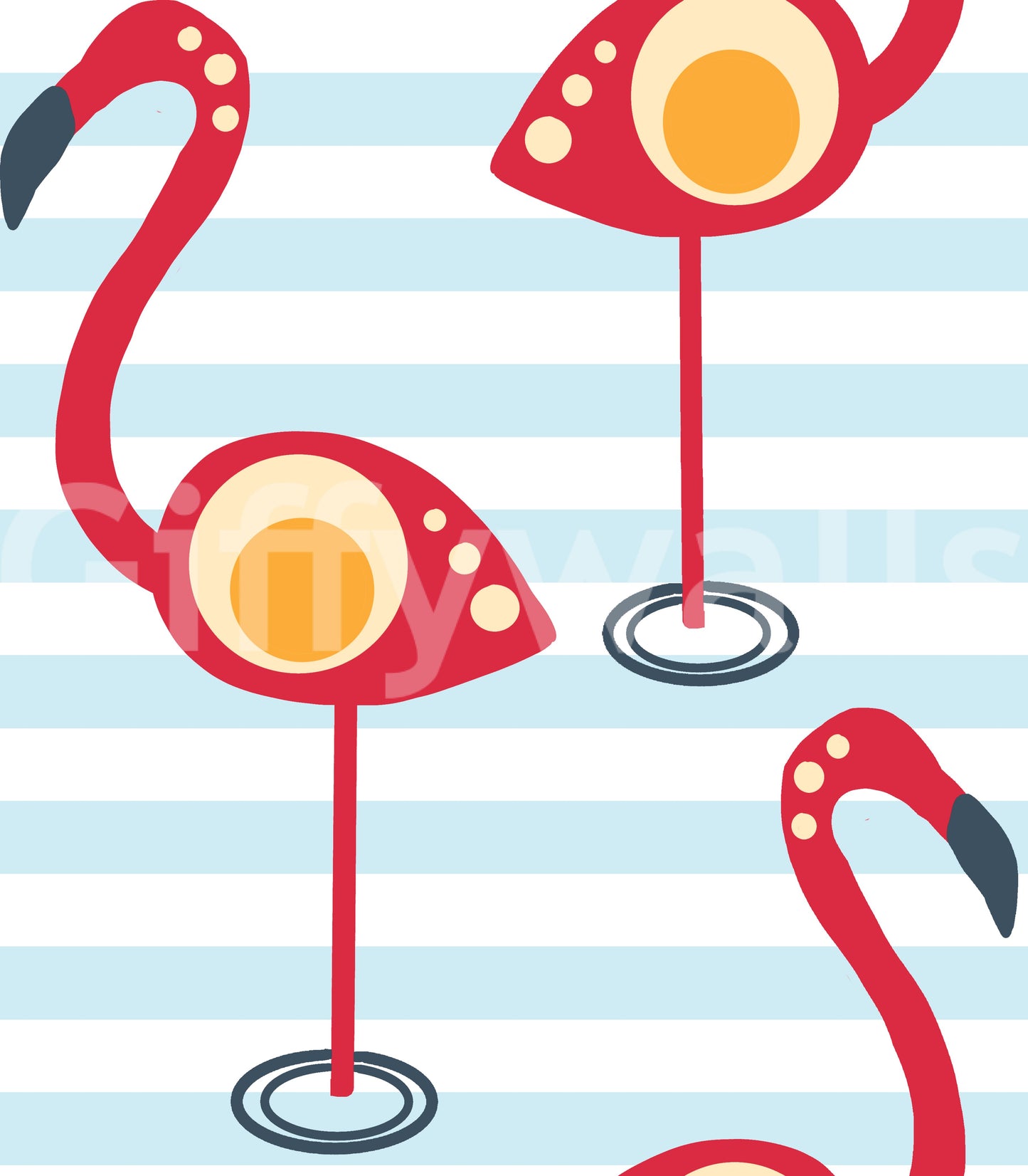 Red, ivory, and powder blue colors fill the Retro Flamingo Fun Wallpaper pattern.