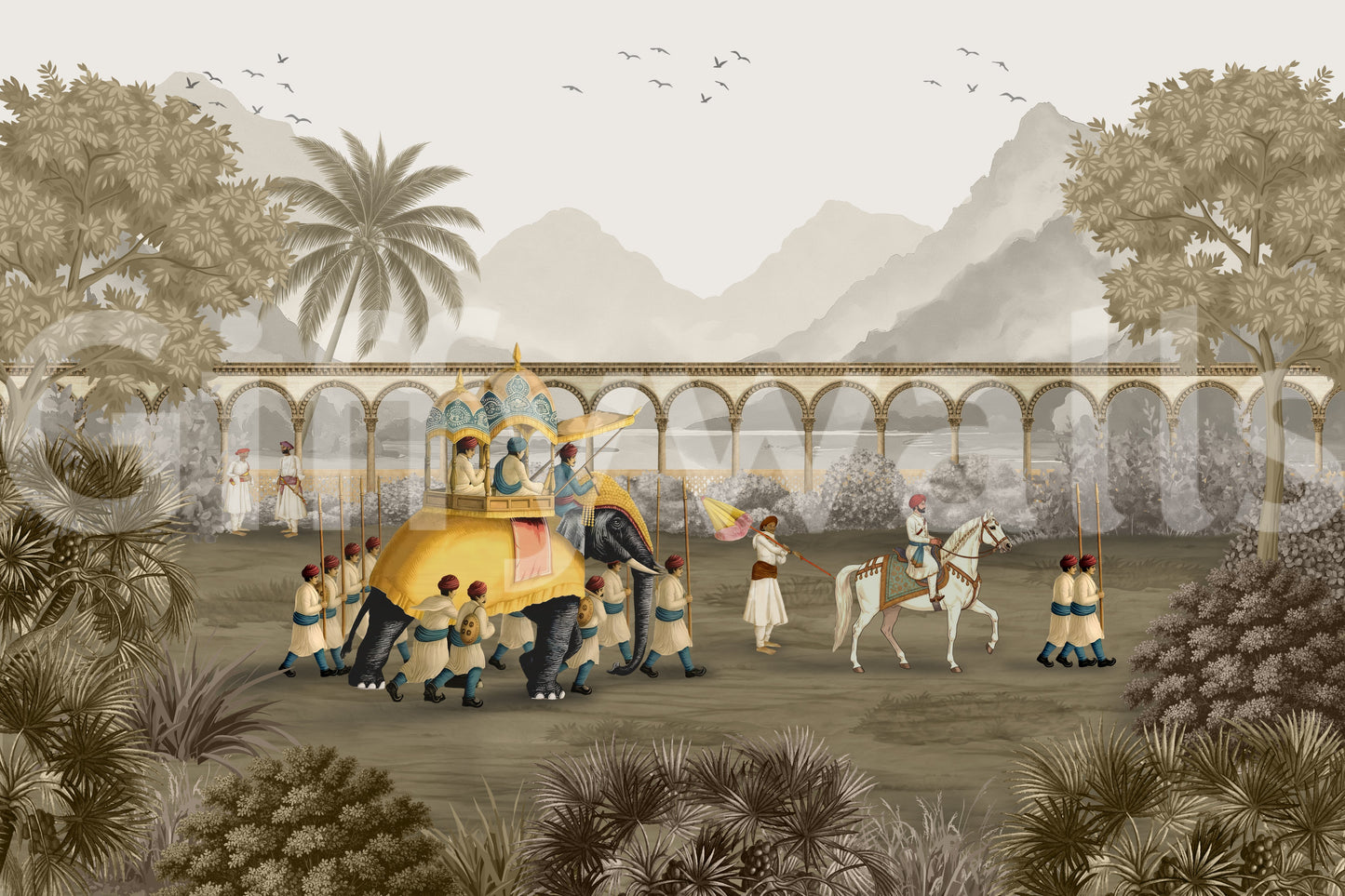 Mughal Grandeur: The Elephant Procession Wall Mural