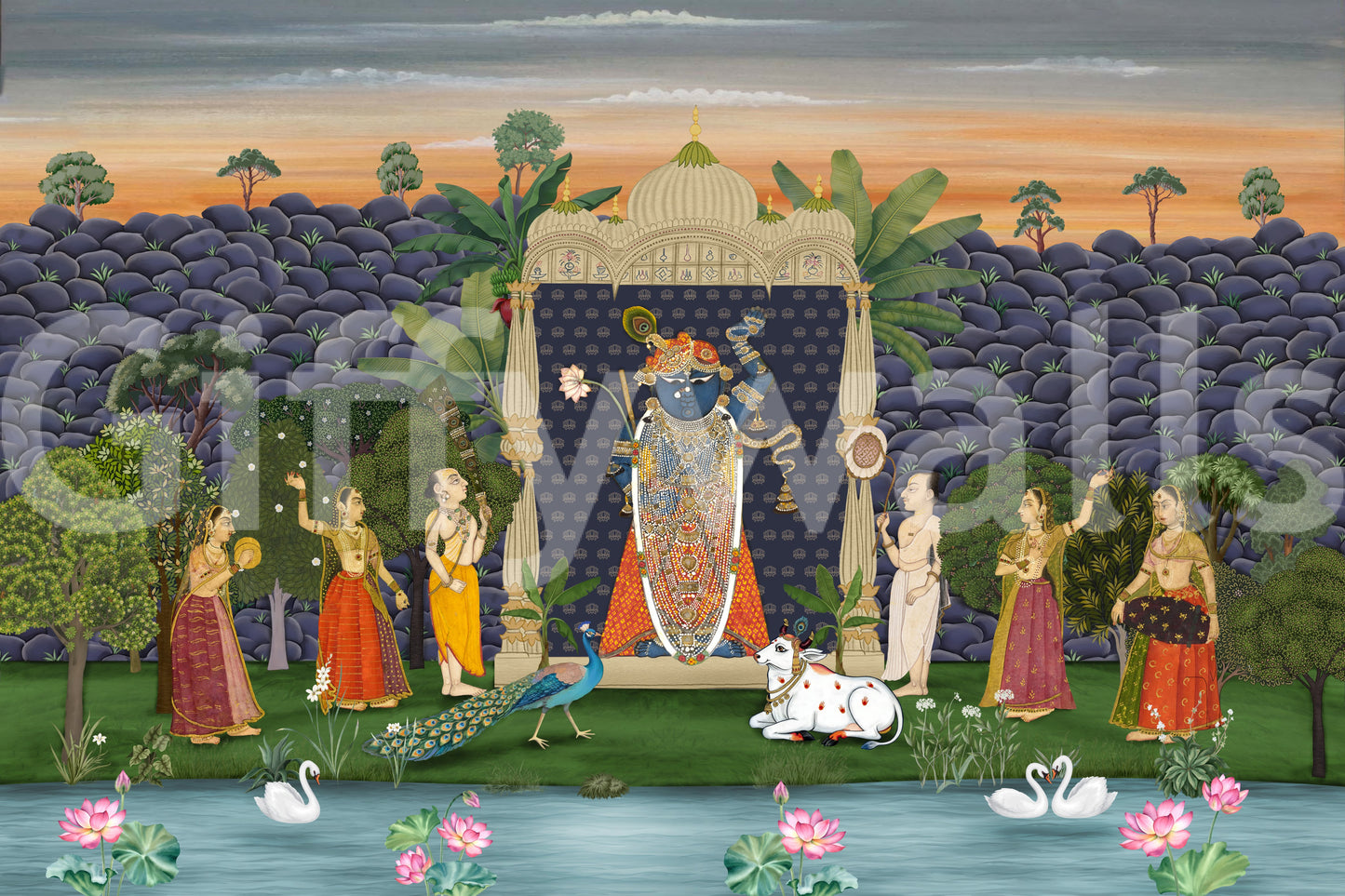 Sacred Garden: Pichwai Serenity Wall Mural