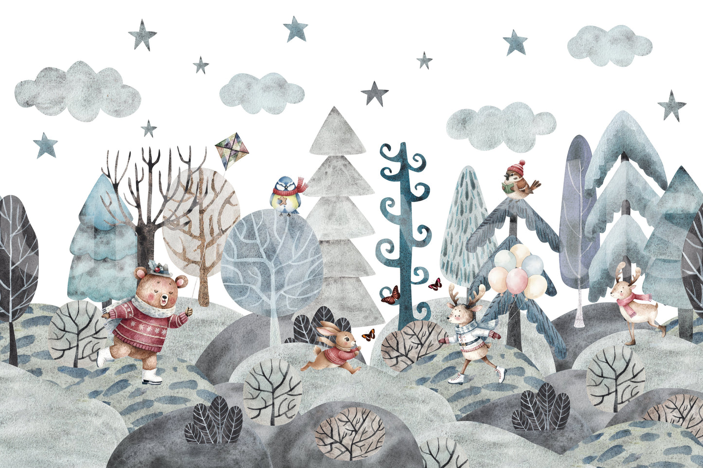 Whimsical Winter Woodland Friends Wall Mural