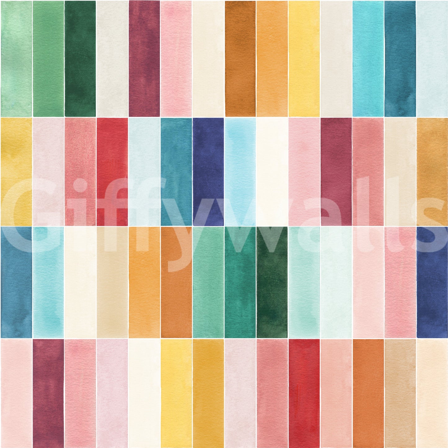 Warm and cool tones mixed across the Rectangular Tiles Watercolour Wallpaper