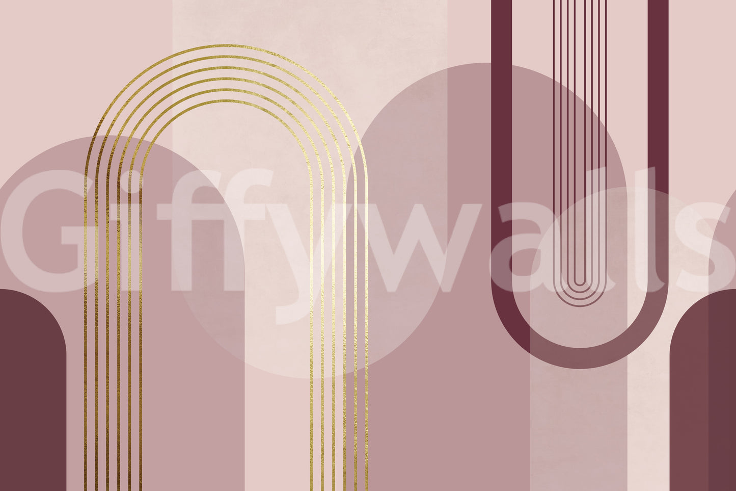 Golden Serenity mural showing art deco arches and soft architectural rhythm
