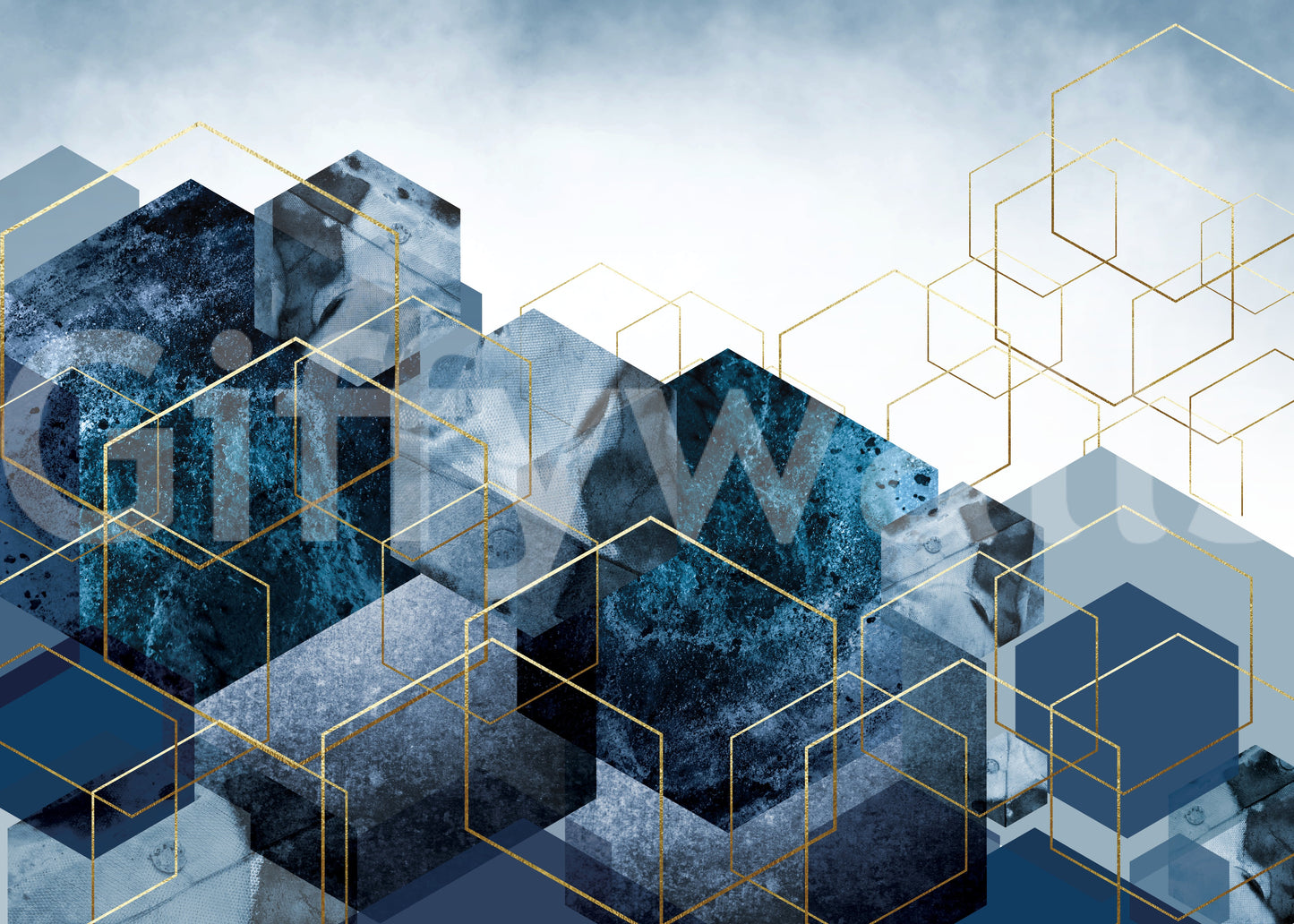 Golden Hexagon Cascade Wall Mural
