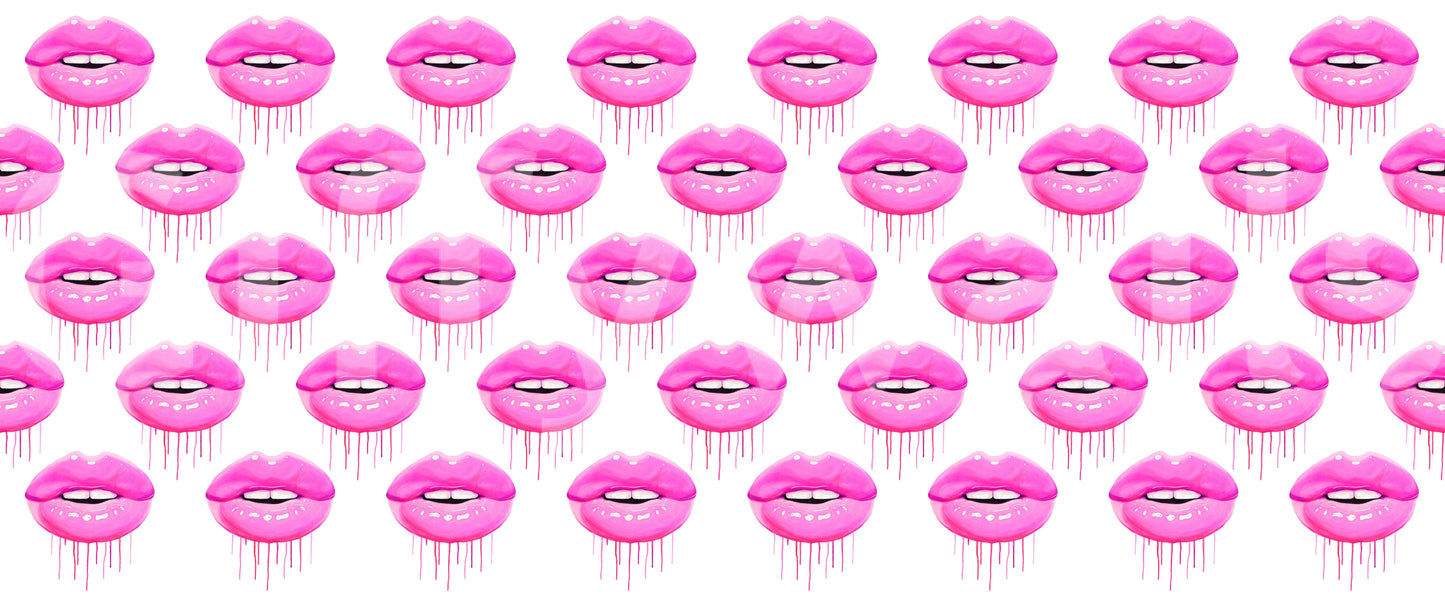 Staggered rows of pink lips give the Pop Pattern wall mural a steady rhythm