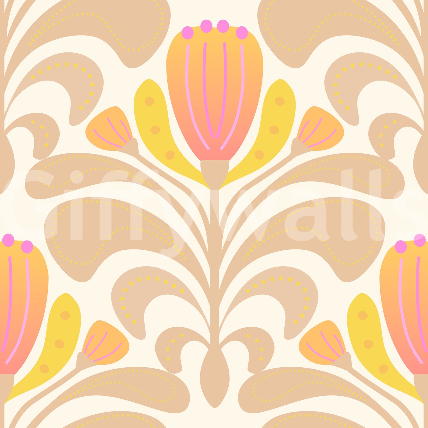 Cream floral wallpaper featuring sunny petals and soft ornamental movement