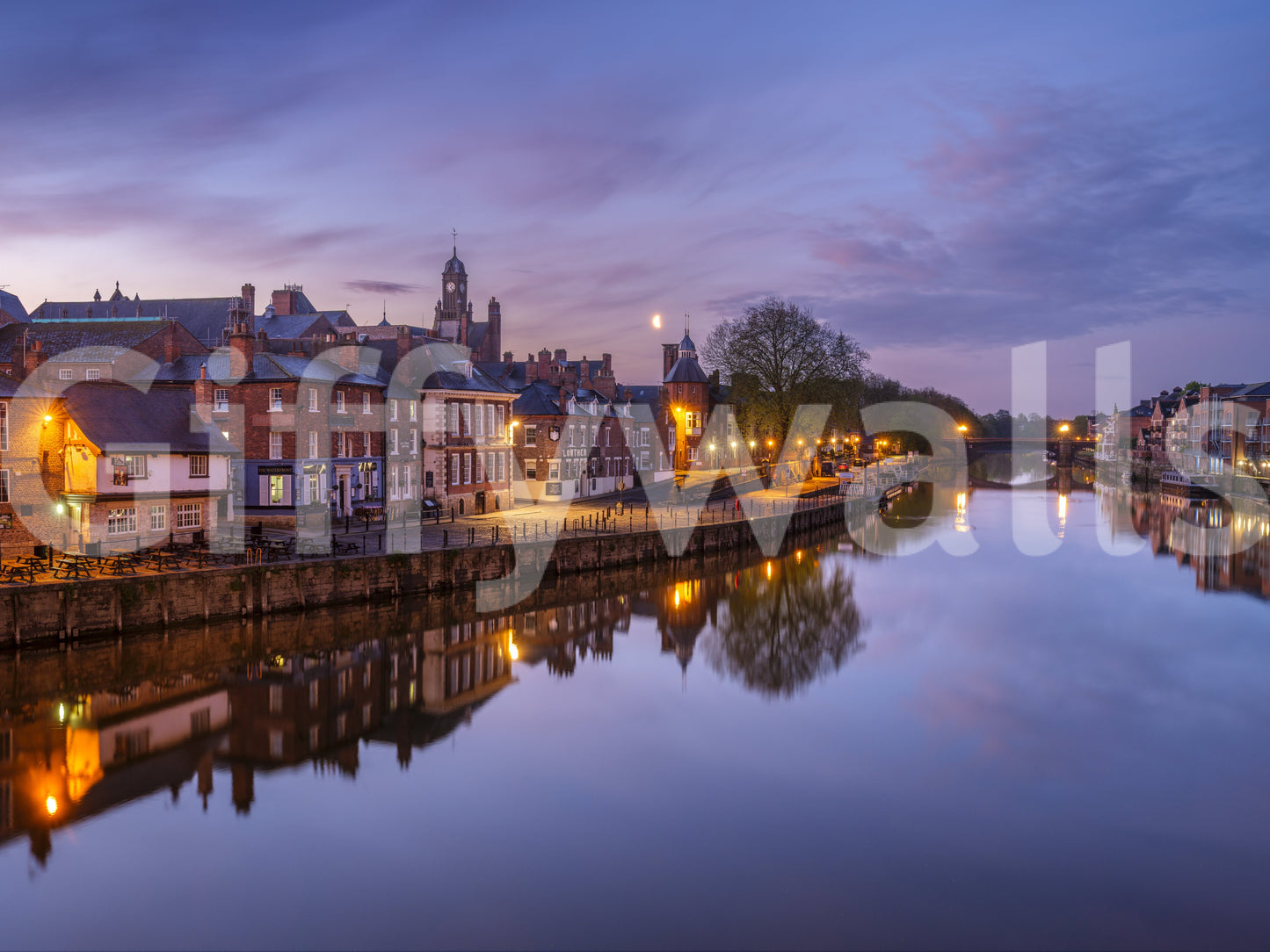 Riverside Dusk Glow Wall Mural