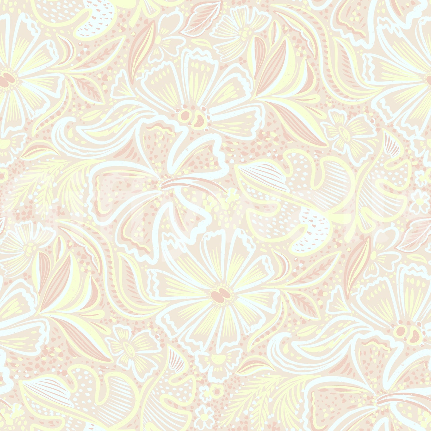 Pastel botanical wallpaper with bloom swirls and a gentle all-over floral repeat