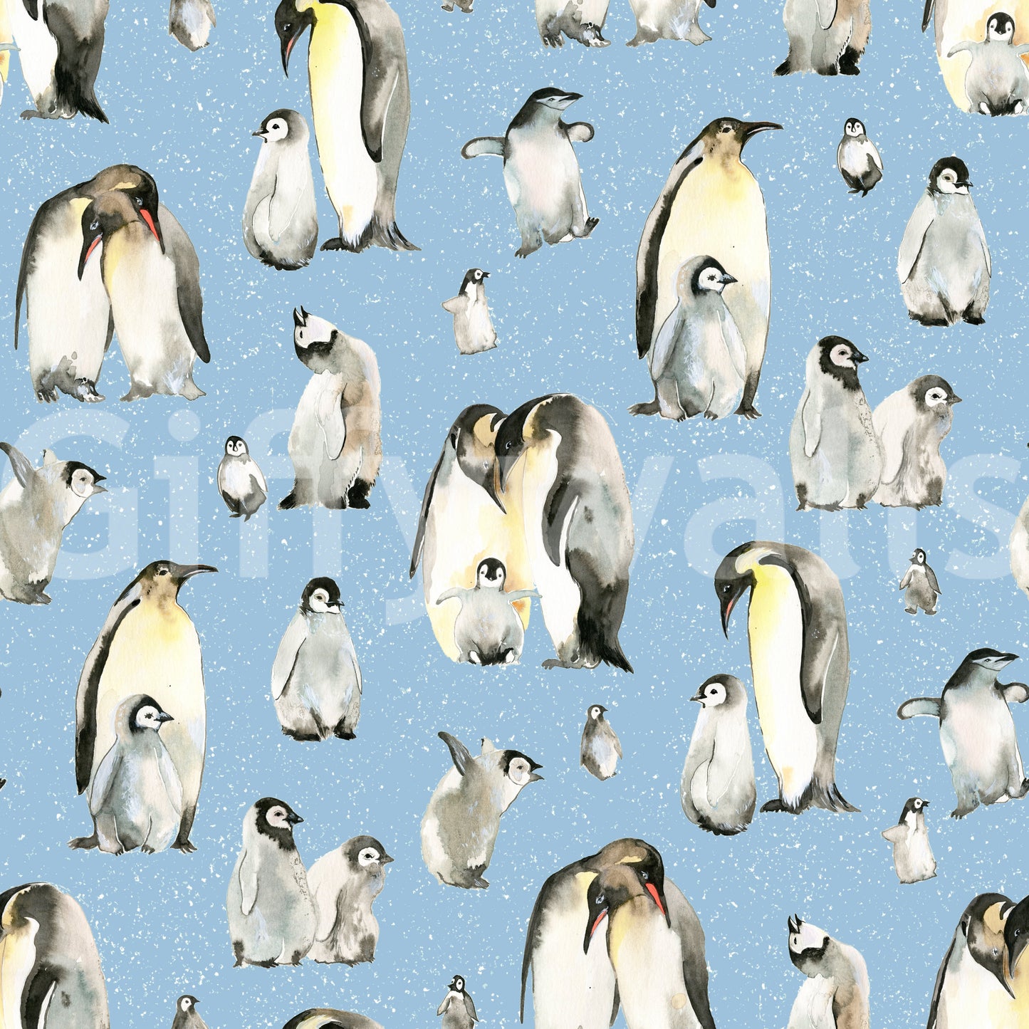 Penguin Family Soft Blue Wallpaper