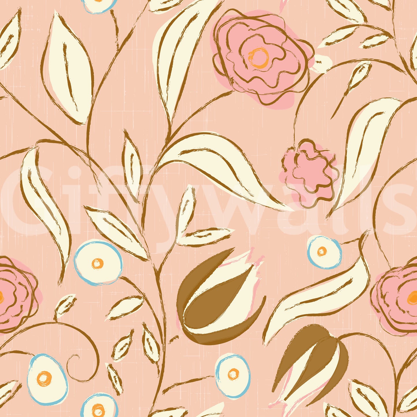 Blush Pink Chintz Floral Wallpaper Vintage Botanical Wallpaper