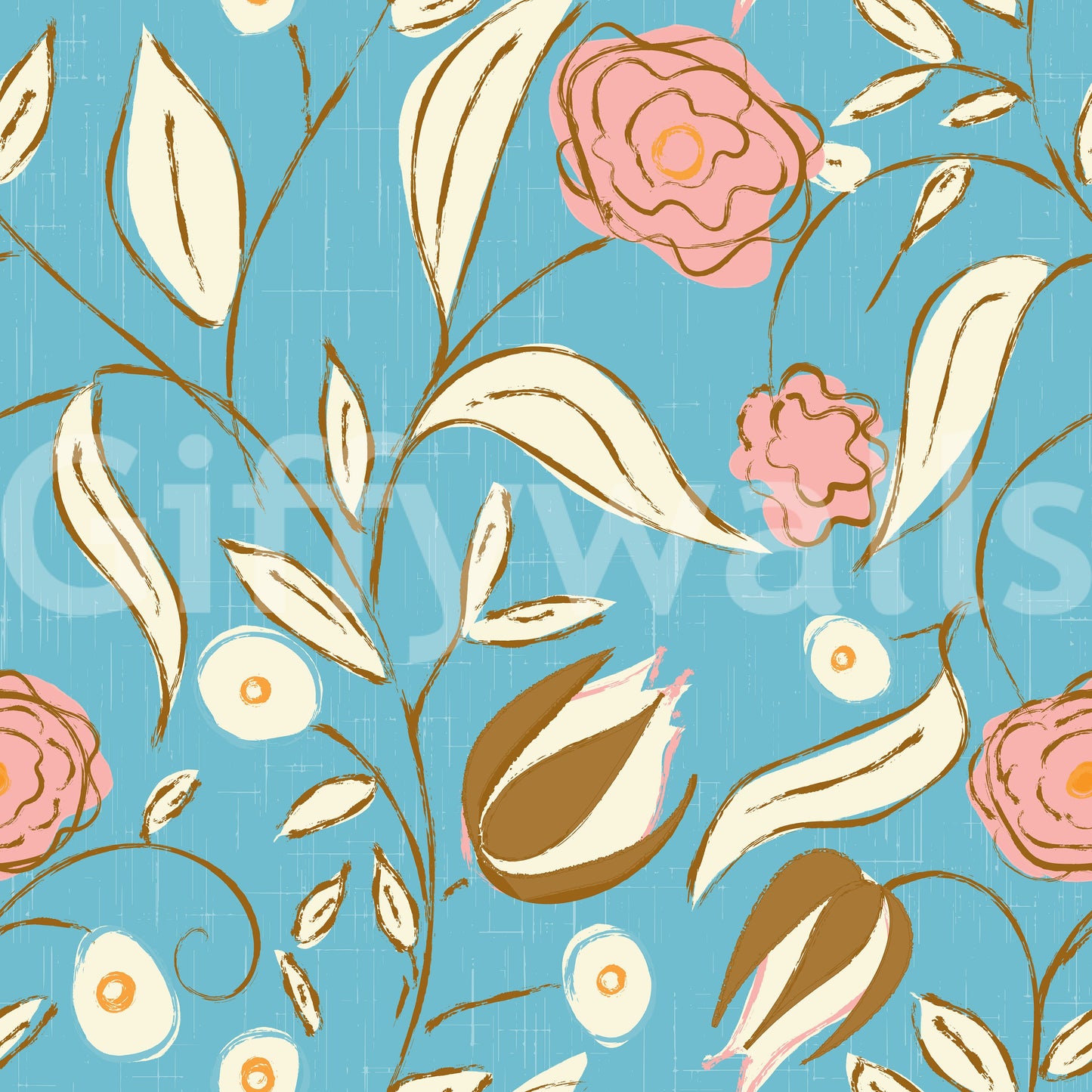 Sky Blue Chintz Floral Wallpaper Vintage Botanical Wallpaper