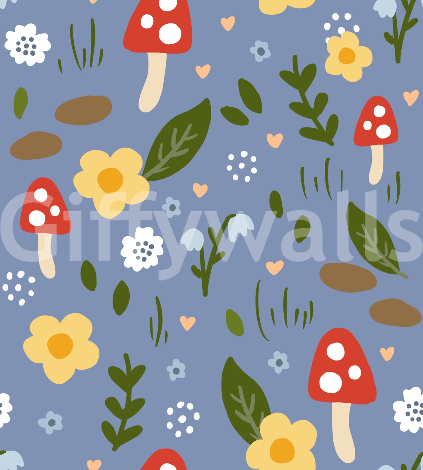 Whimsical Forest Mushroom & Wildflower Wallpaper Wallpaper