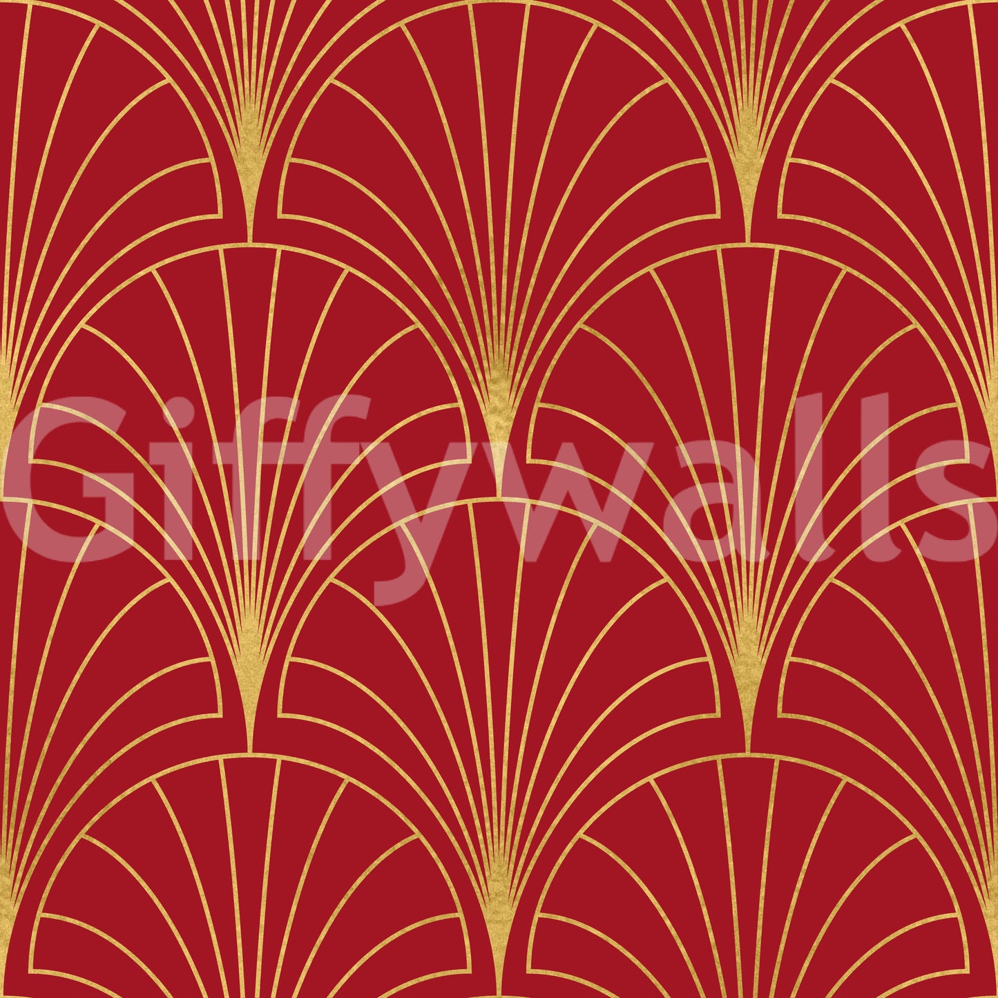 Crimson & Gold Art Deco Fans Wallpaper