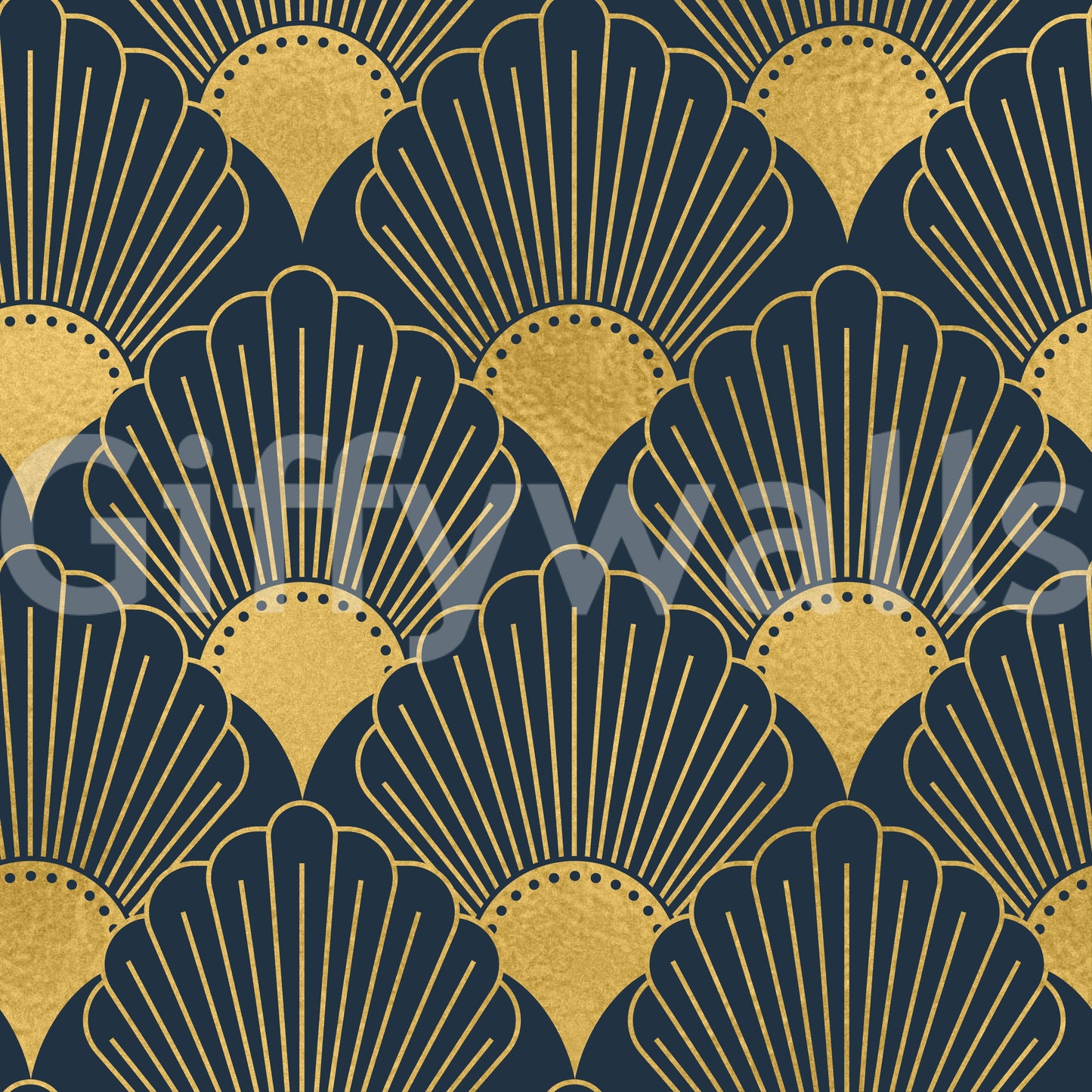 Opulent Deco Shell Navy & Gold Wallpaper Wallpaper