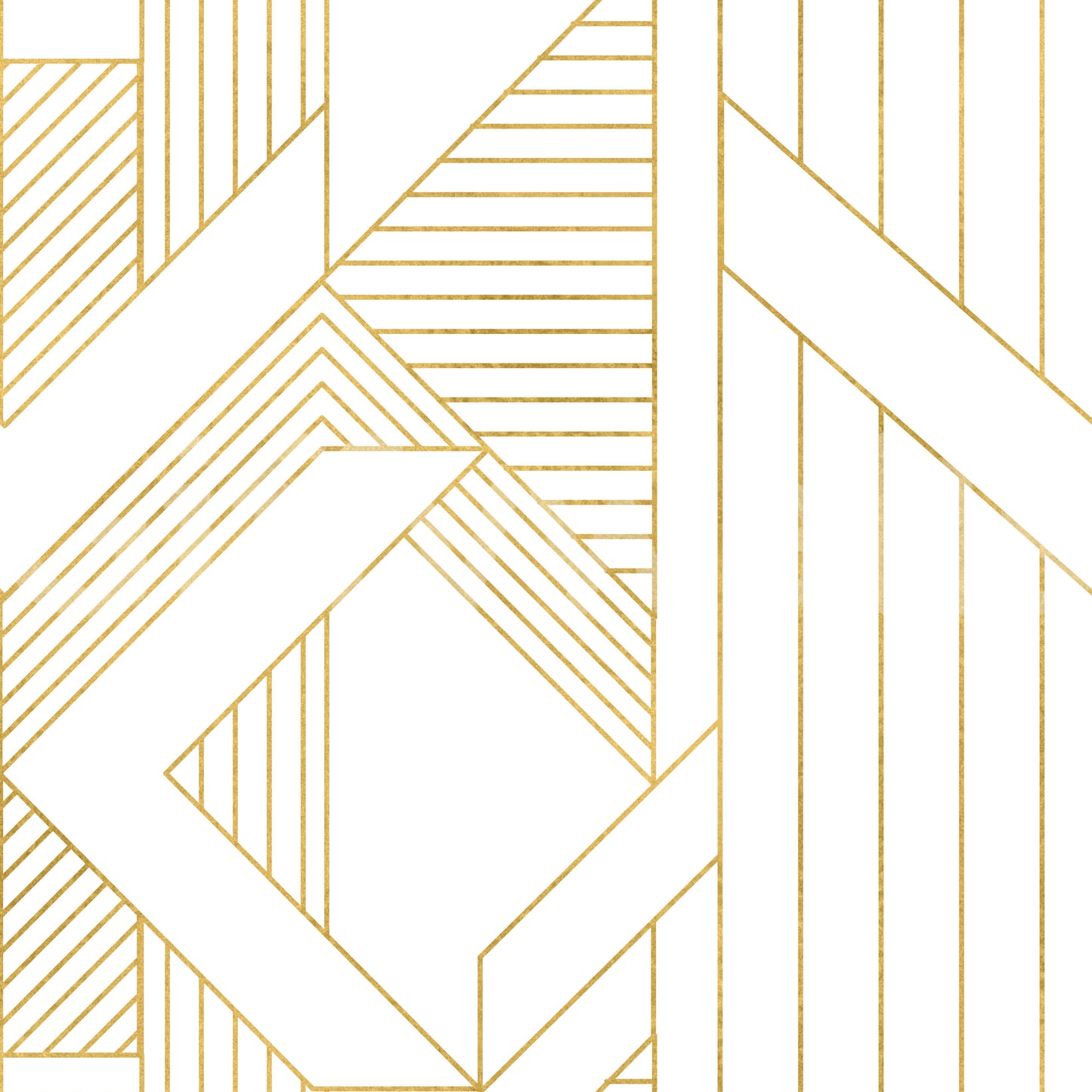 Deco Lines Gold and White Geometric Wall Art Wallpaper