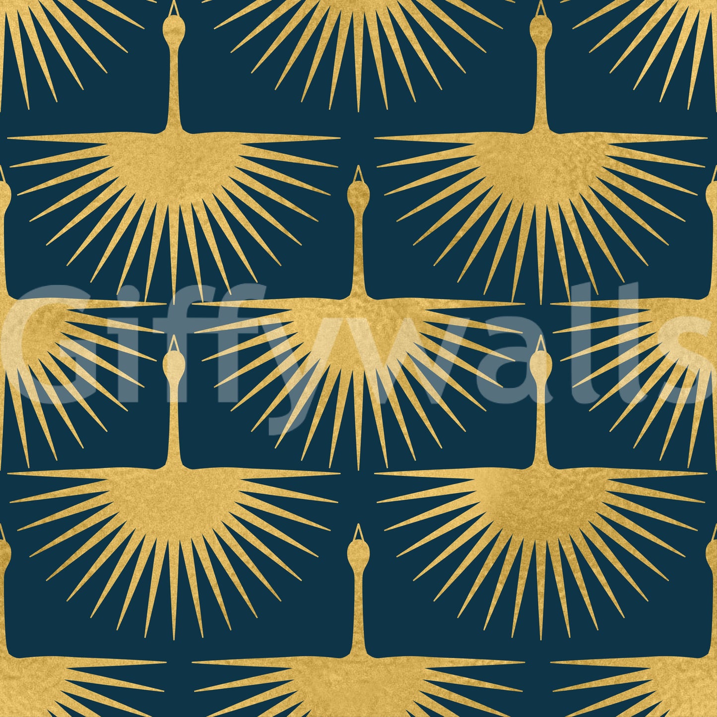 Soft luxury wallpaper turquoise crane gold detailing